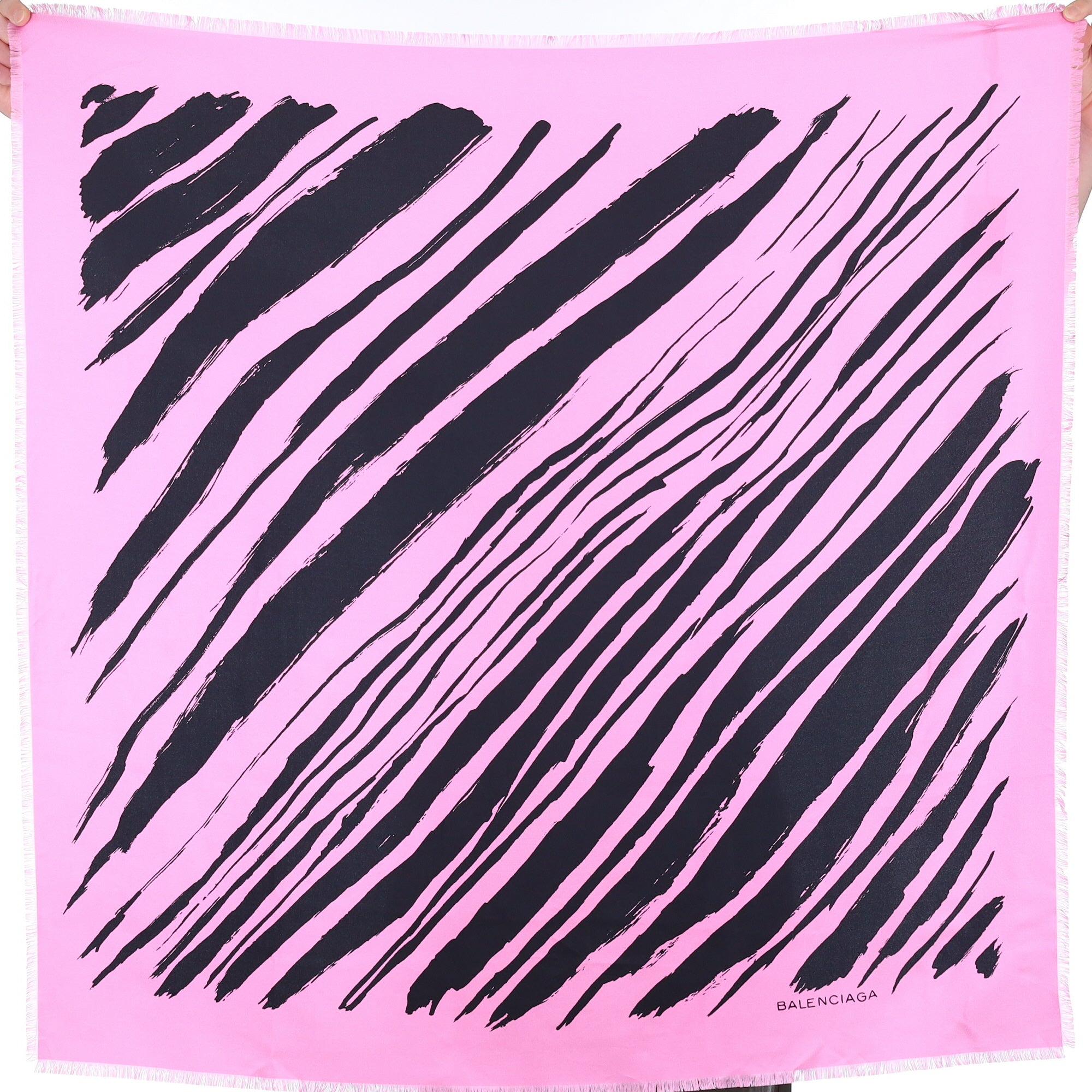 Brand New Balenciaga Pink and and Black Striped Silk Scarf