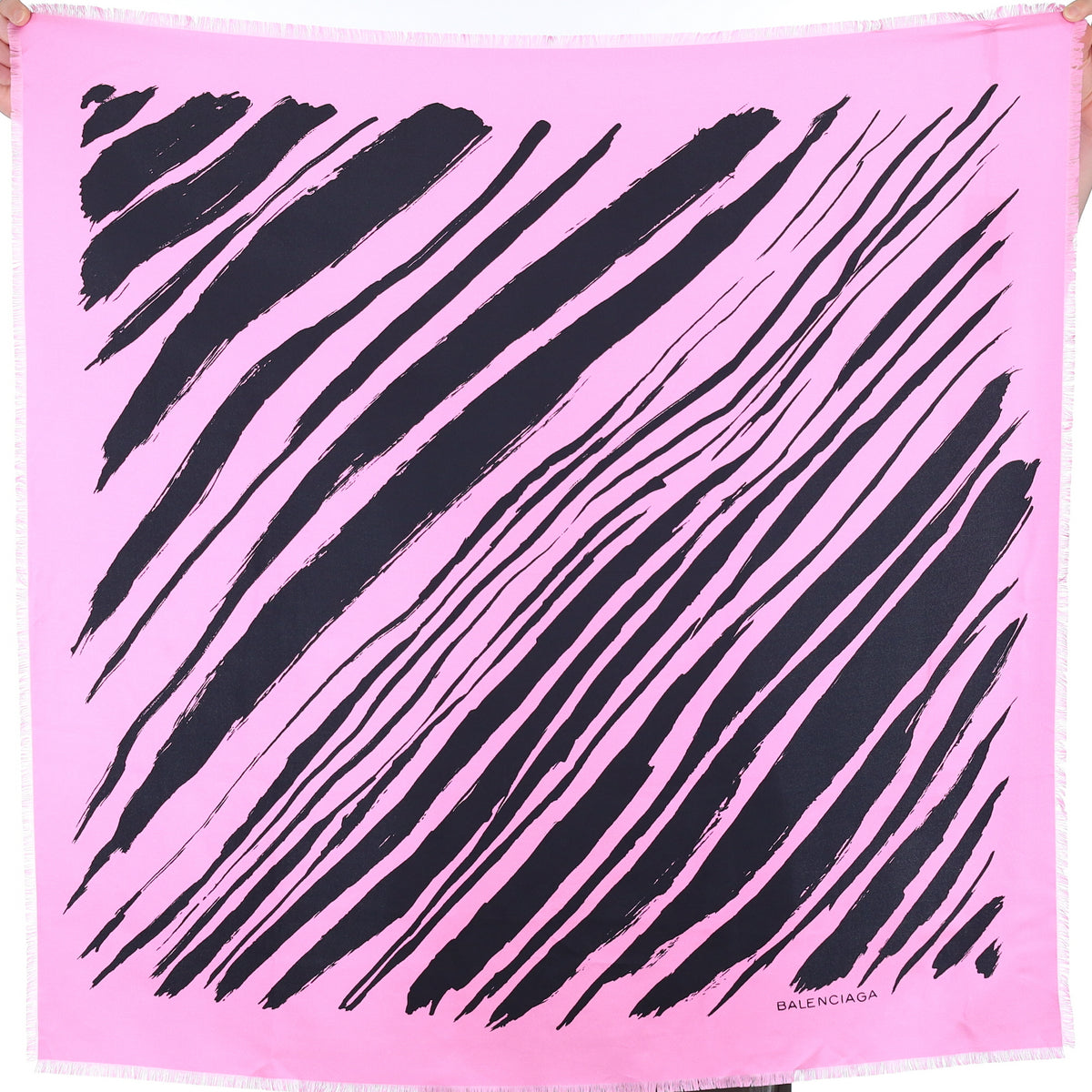 Brand New Balenciaga Pink and and Black Striped Silk Scarf