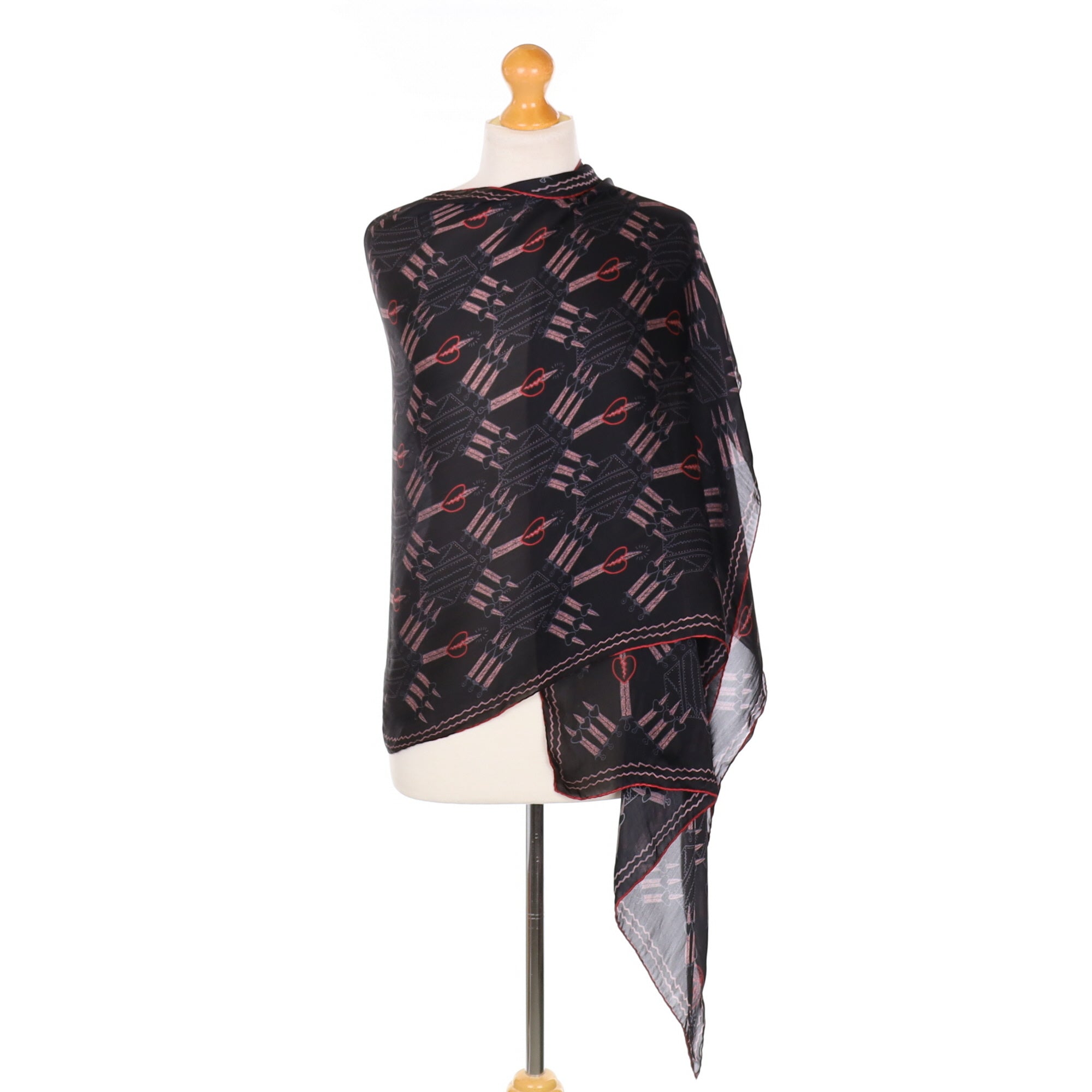 Brand New Valentino Black Patterned Silk Scarf