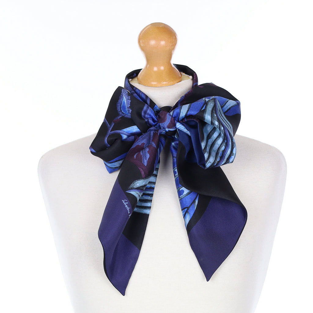 Boxed Salvatore Ferragamo Blue & Black Silk Scarf