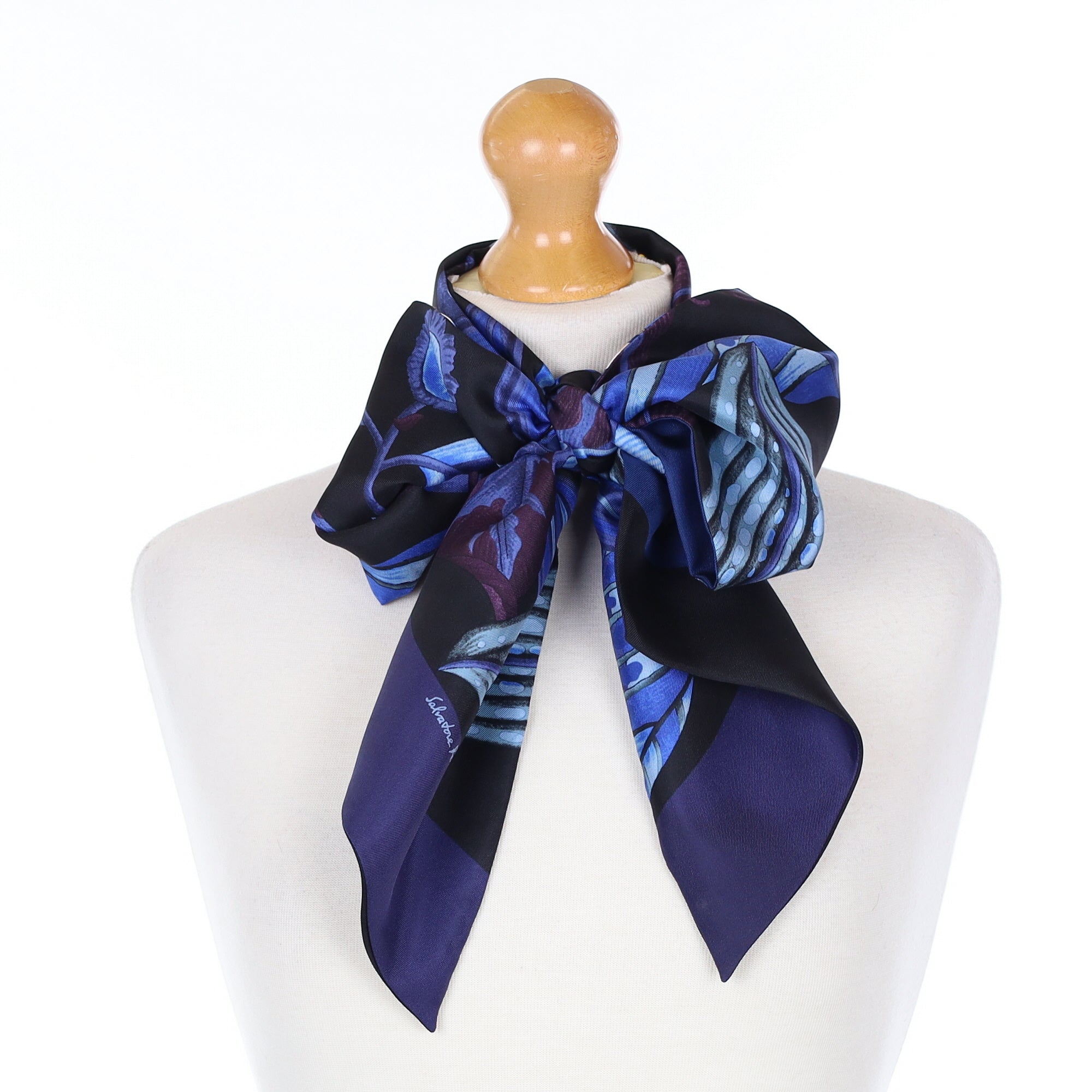 Boxed Salvatore Ferragamo Blue & Black Silk Scarf