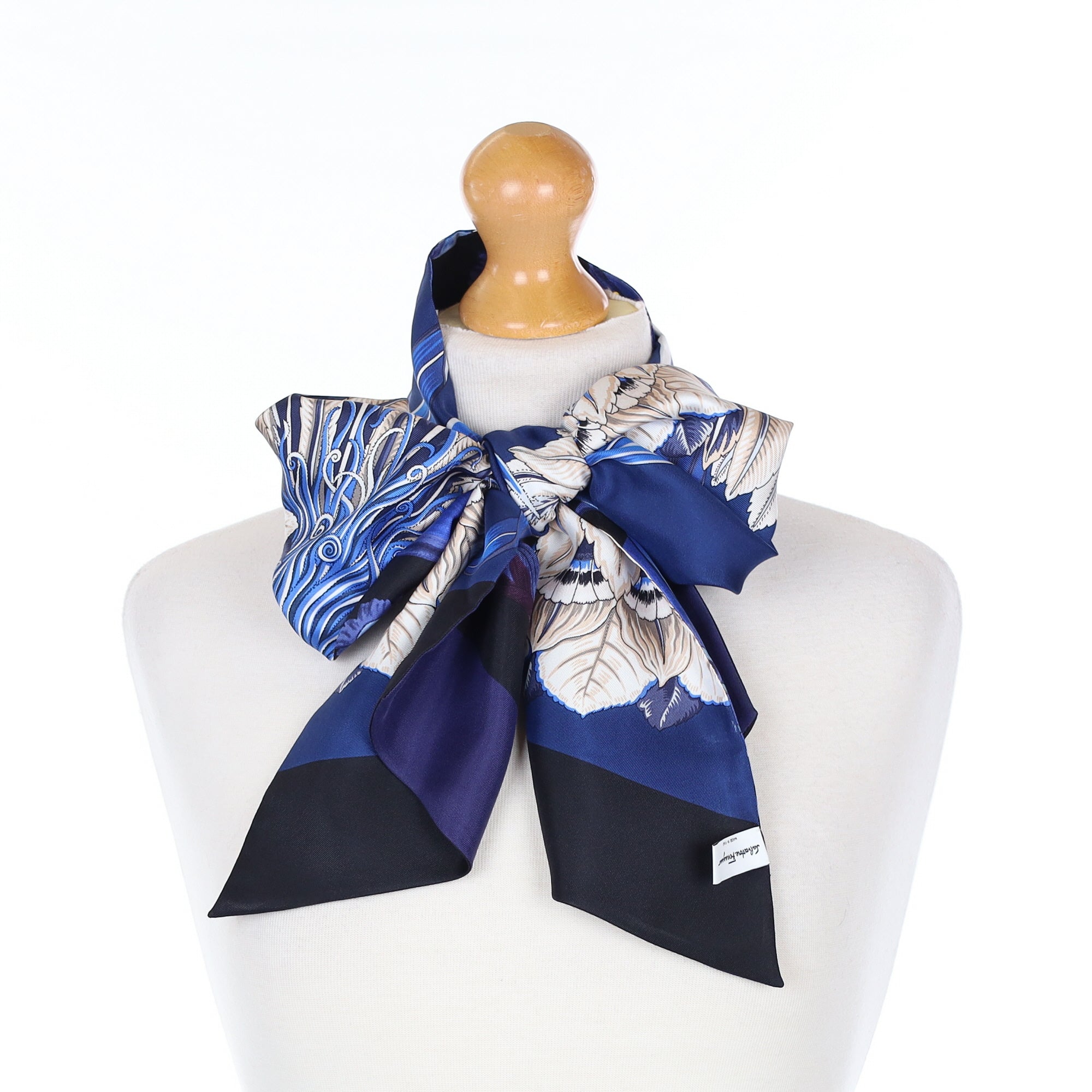 Boxed Salvatore Ferragamo Blue & Black Silk Scarf