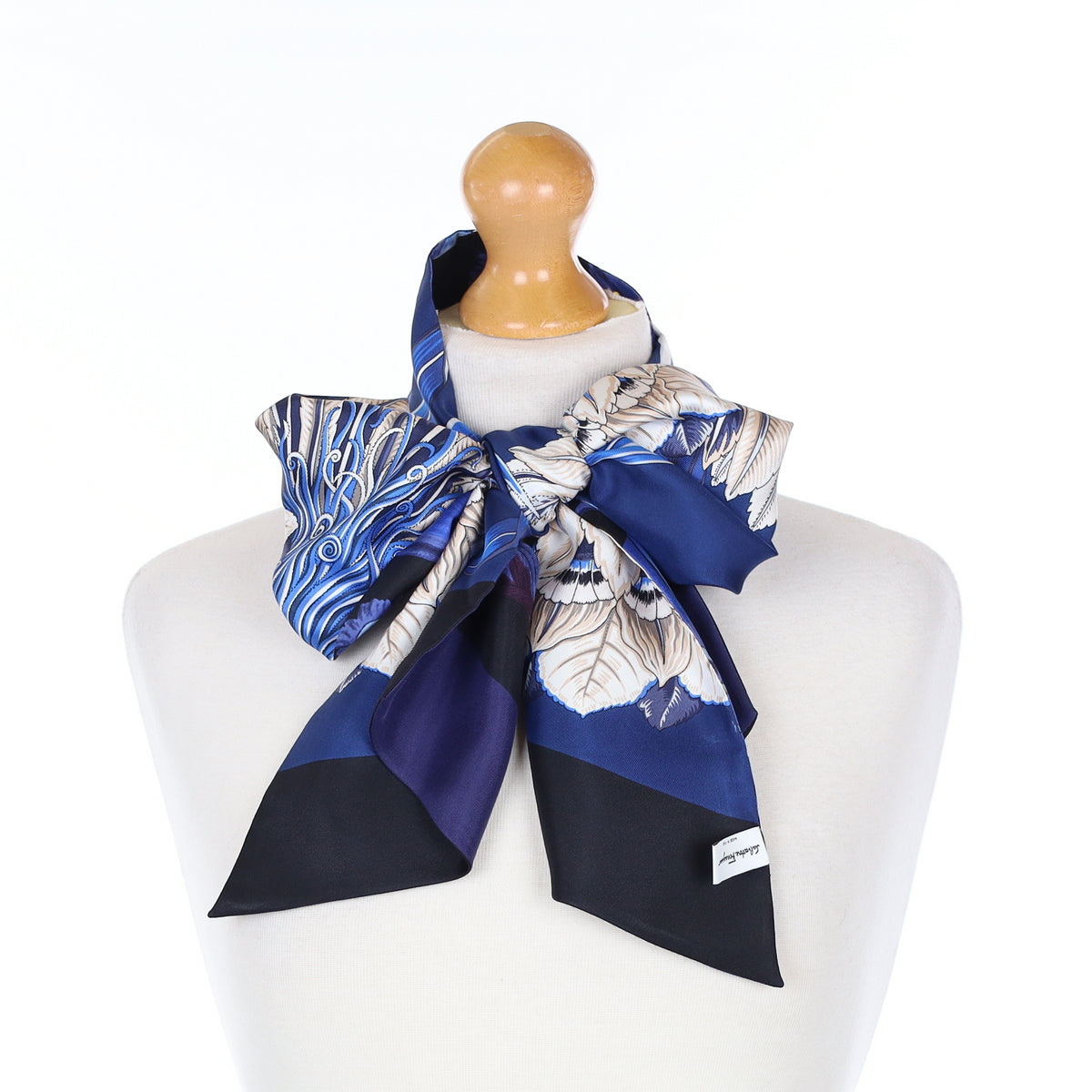 Boxed Salvatore Ferragamo Blue & Black Silk Scarf