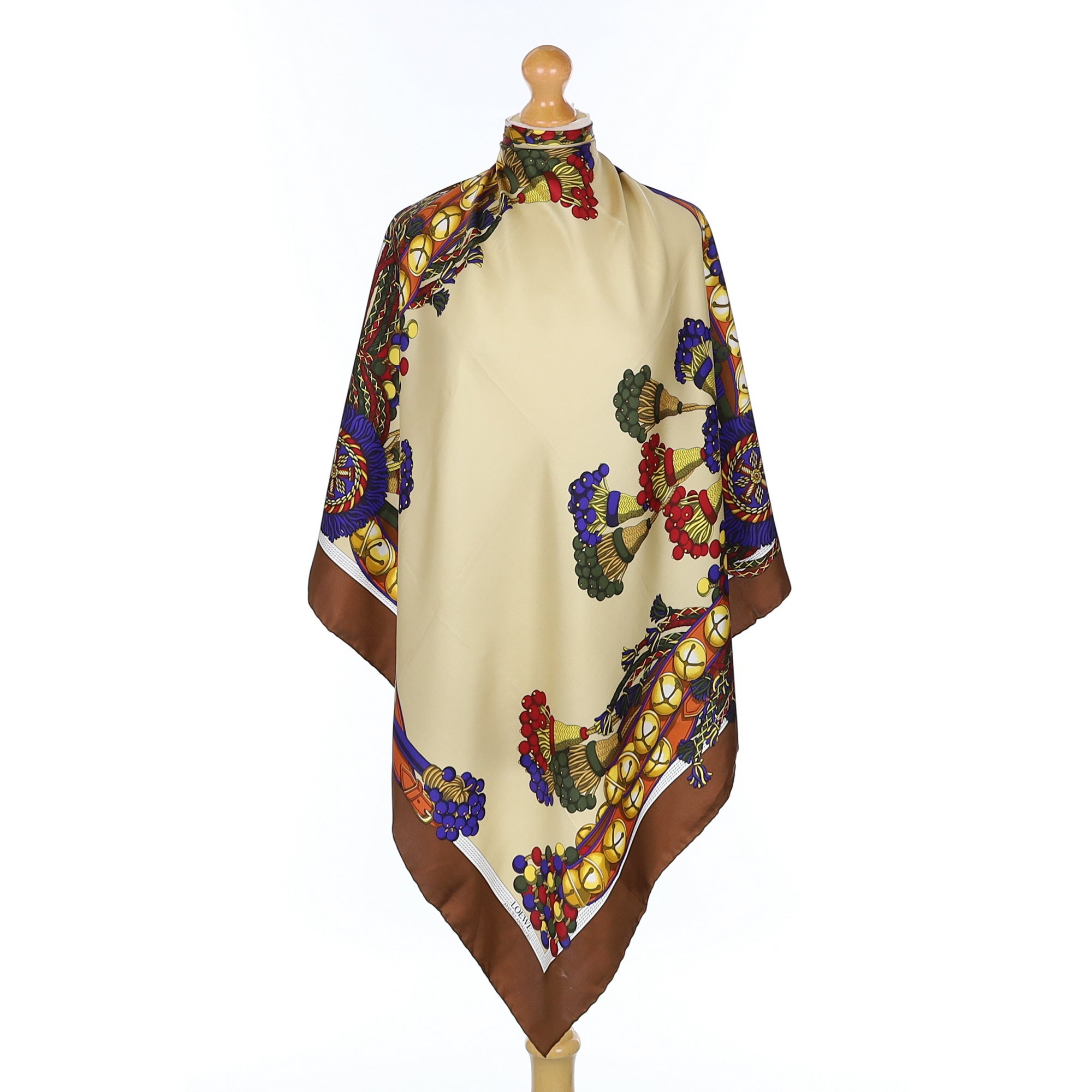Loewe Cream & Brown Patterned Silk Scarf