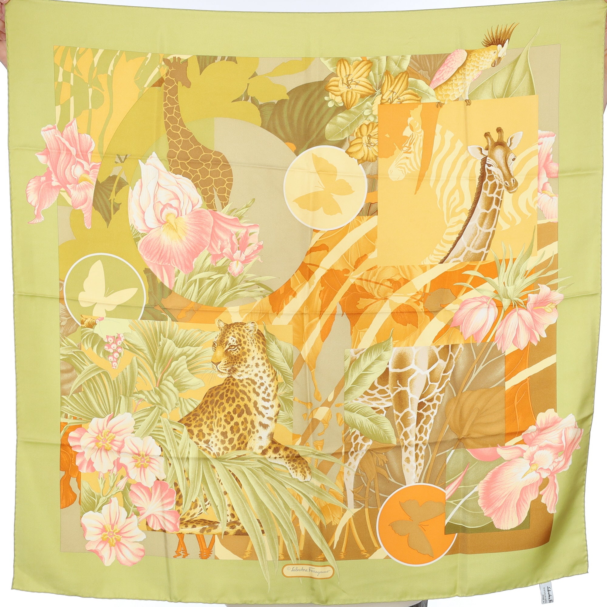 Salvatore Ferragamo Green Safari Silk Scarf