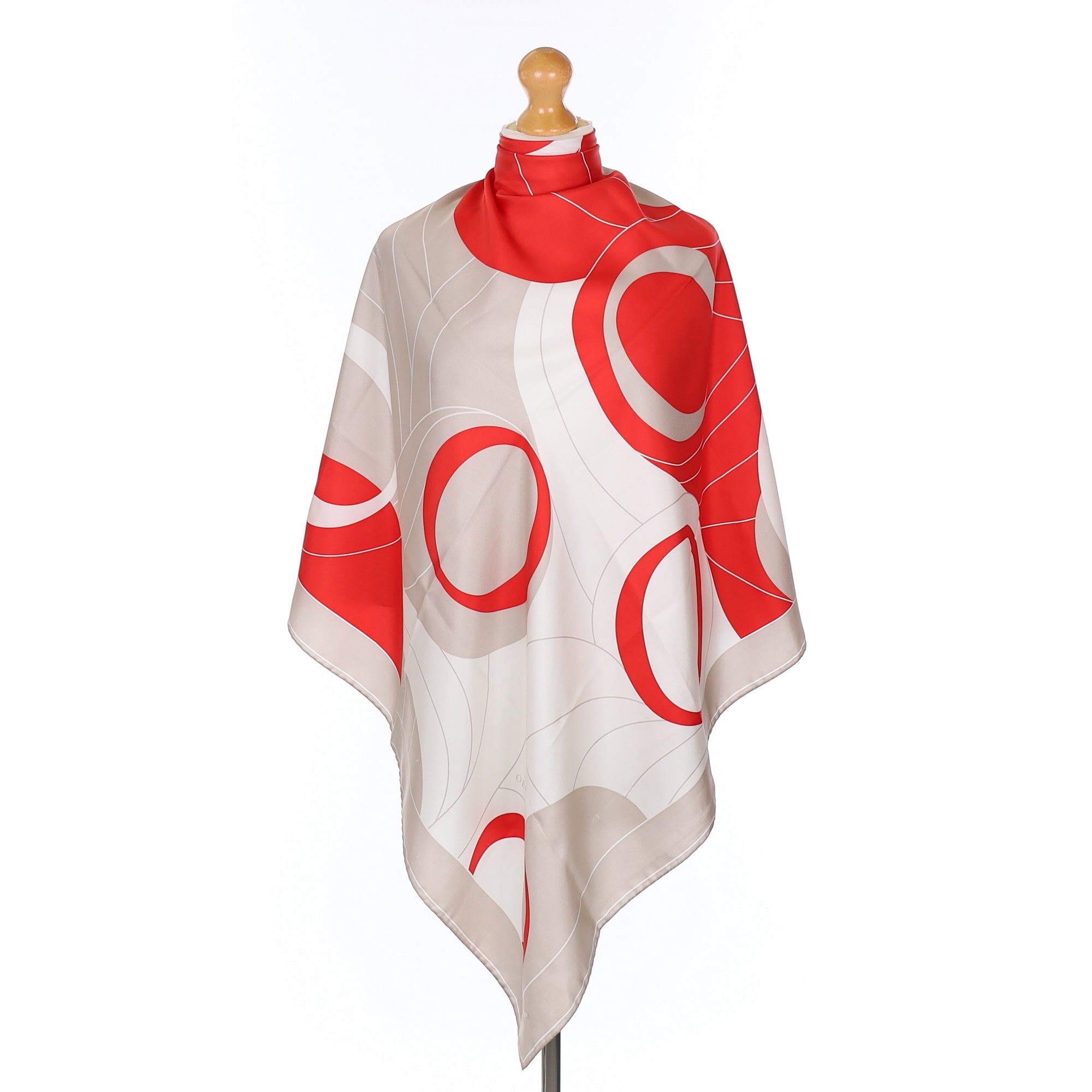 Oroton Red & Grey Swirl Silk Scarf