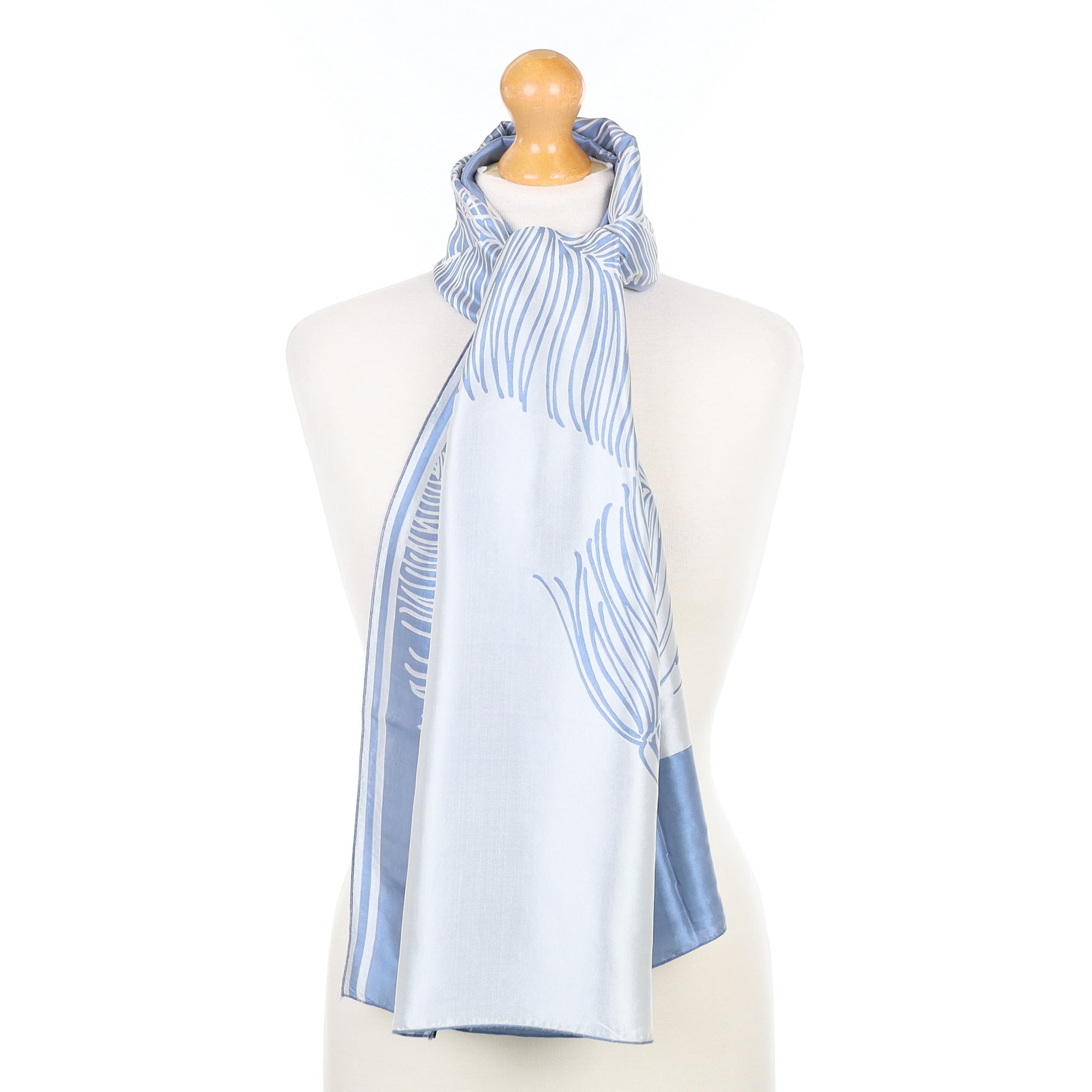 Jaeger Two Toned Blue Patterned Silk Scarf