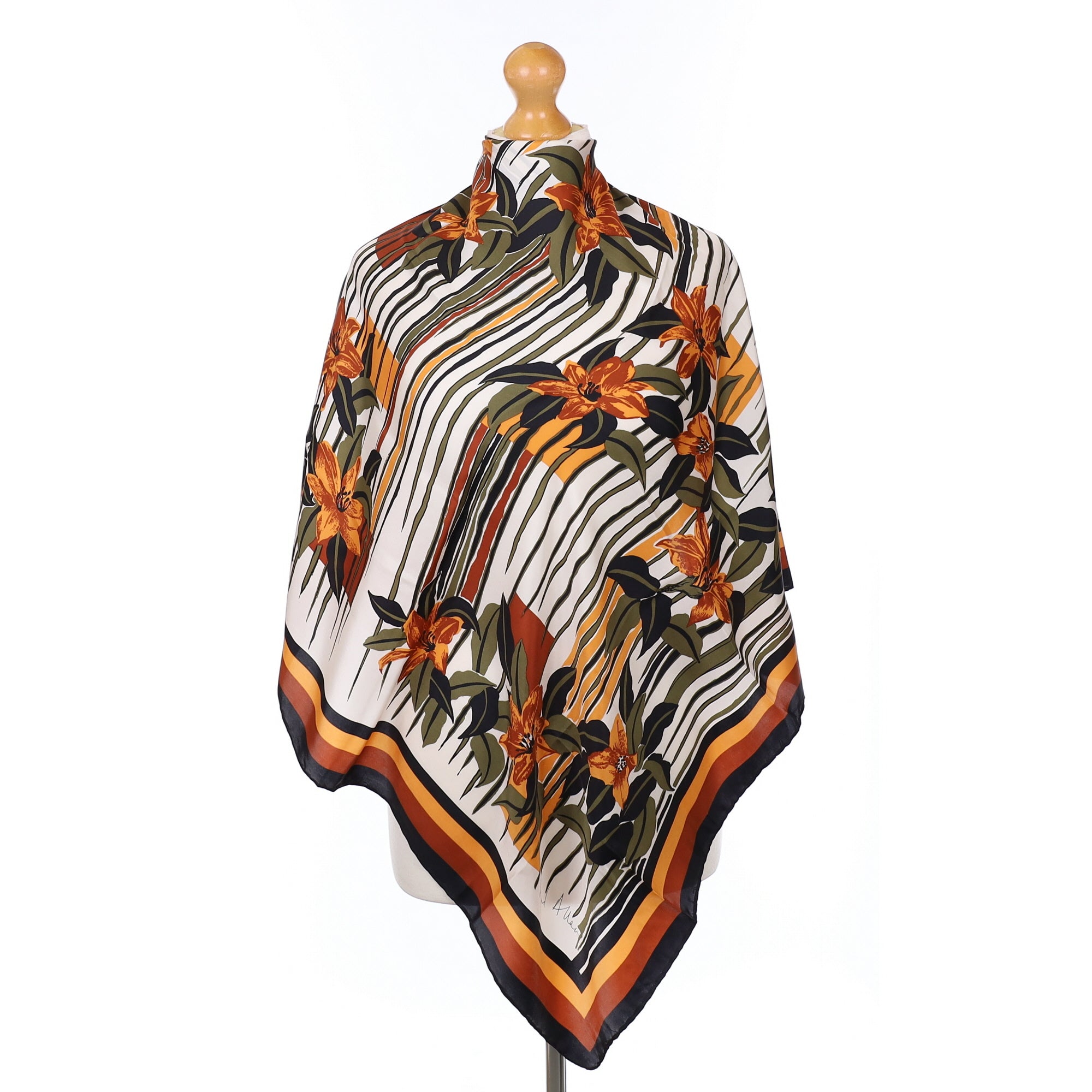 Modern Richard Allan Striped Floral Silk Scarf
