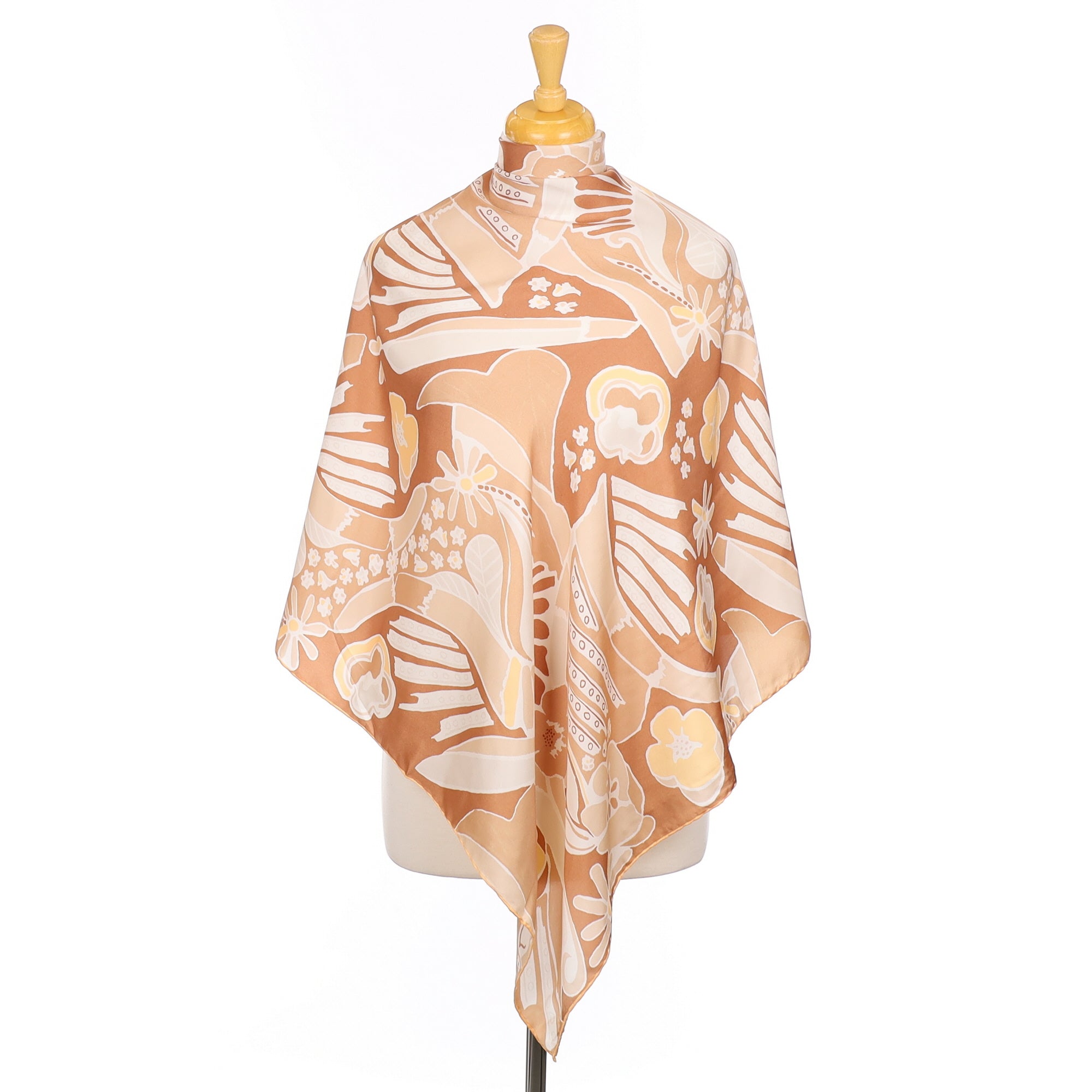 Unworn Abstract Taupe Floral Silk Scarf