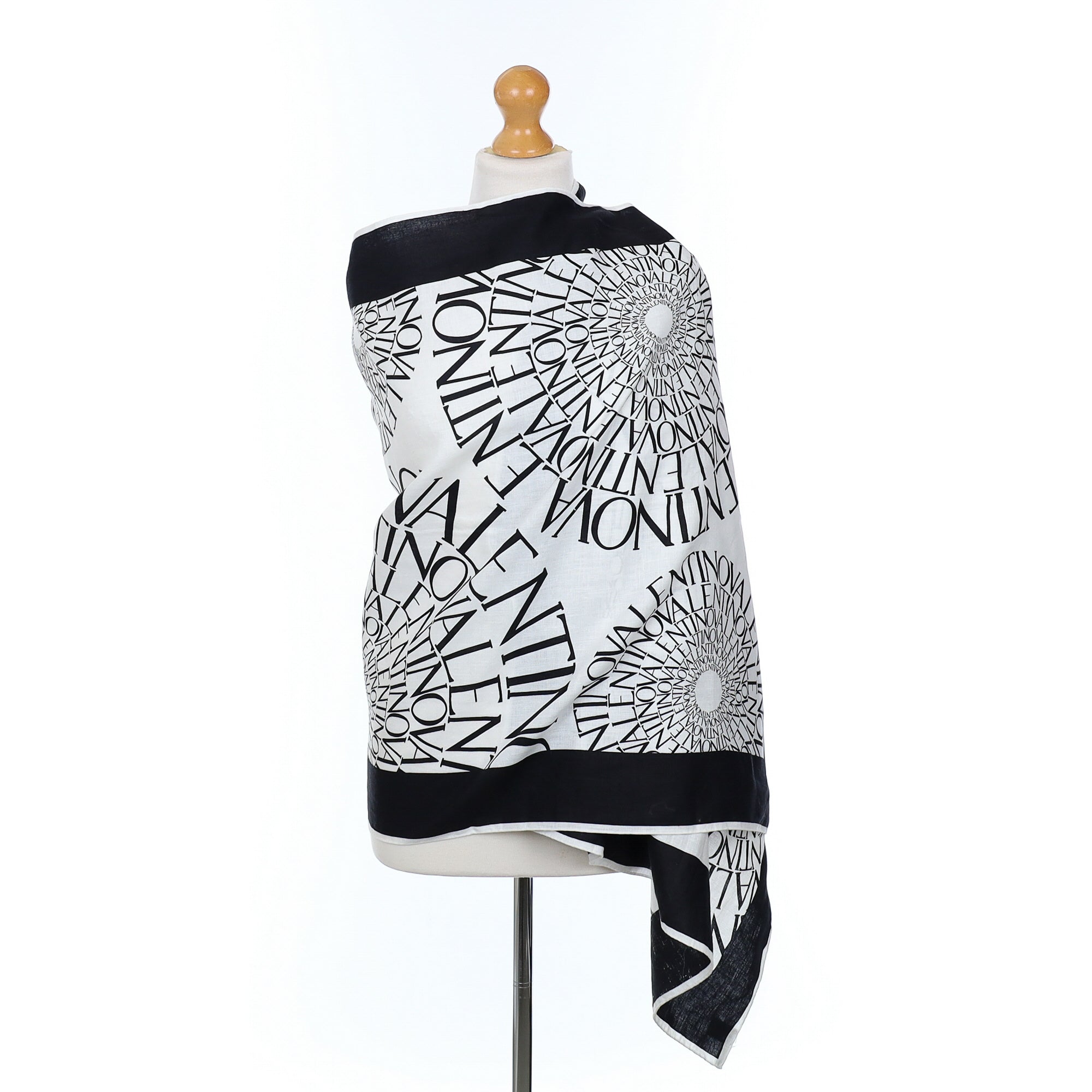 Valentino Black and White Fine Woven Linen Wrap