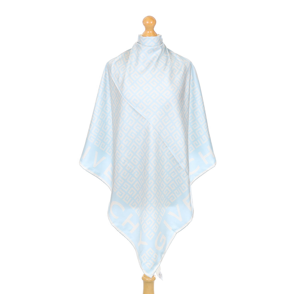 Brand New Givenchy Pale Blue Logo Silk Scarf