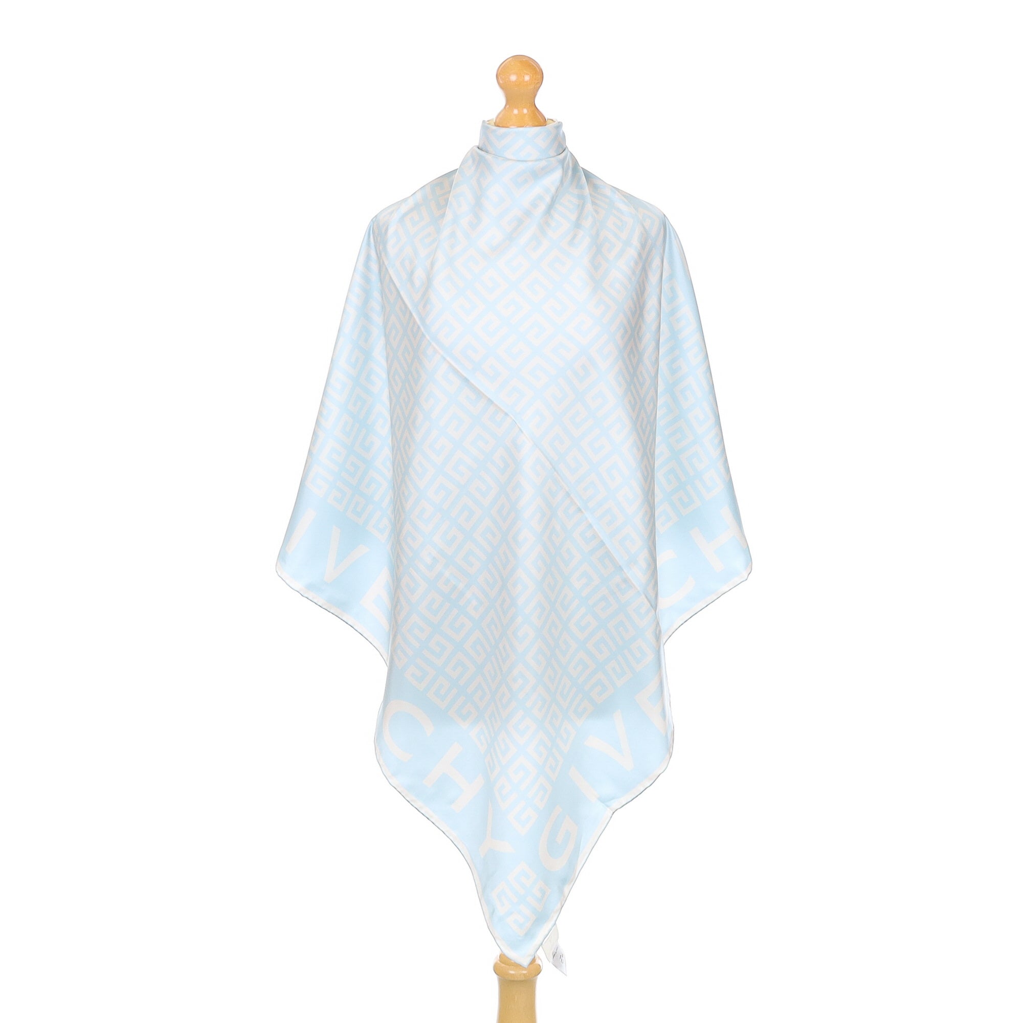 Brand New Givenchy Pale Blue Logo Silk Scarf