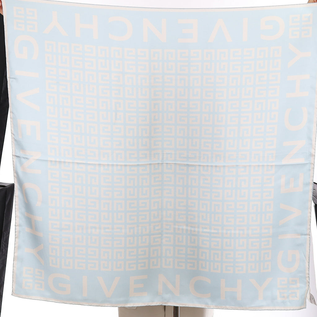 Brand New Givenchy Pale Blue Logo Silk Scarf