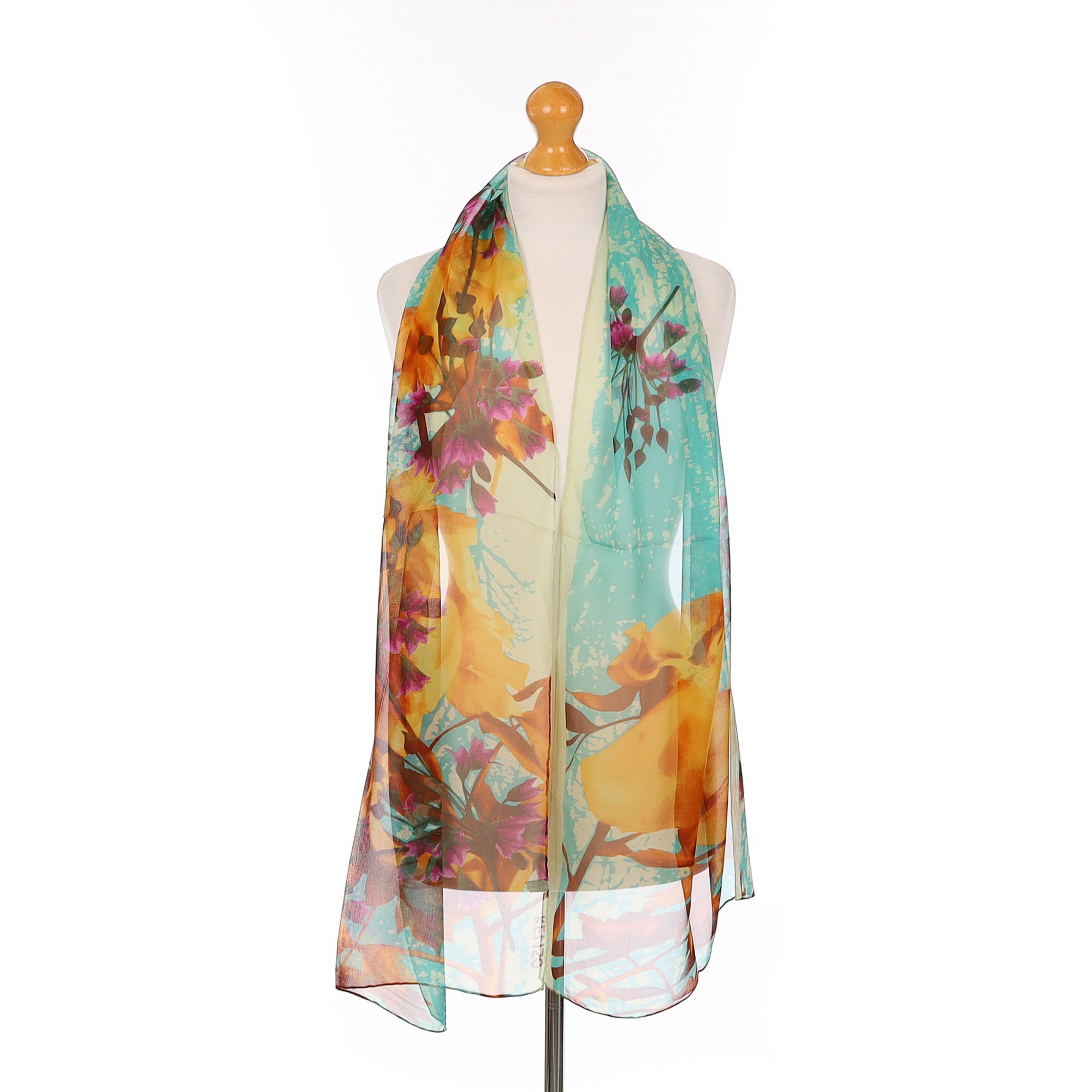 Brand New Kenzo Turquoise Chiffon Silk Scarf