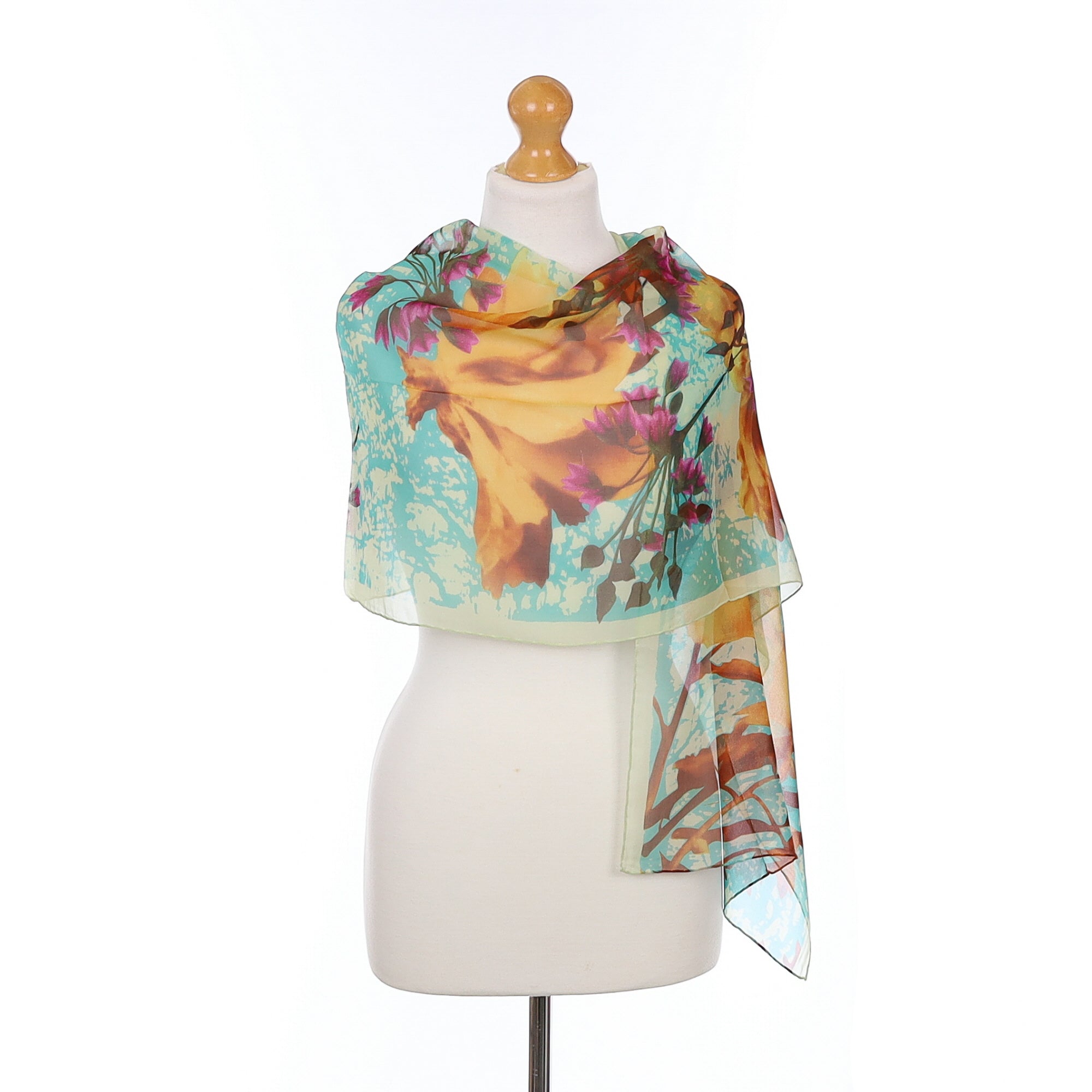 Brand New Kenzo Turquoise Chiffon Silk Scarf