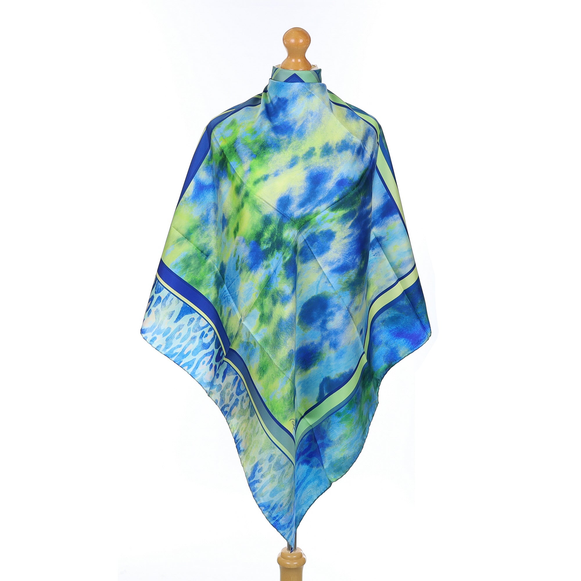 Roberto Cavalli Green and Blue Abstract Silk Scarf