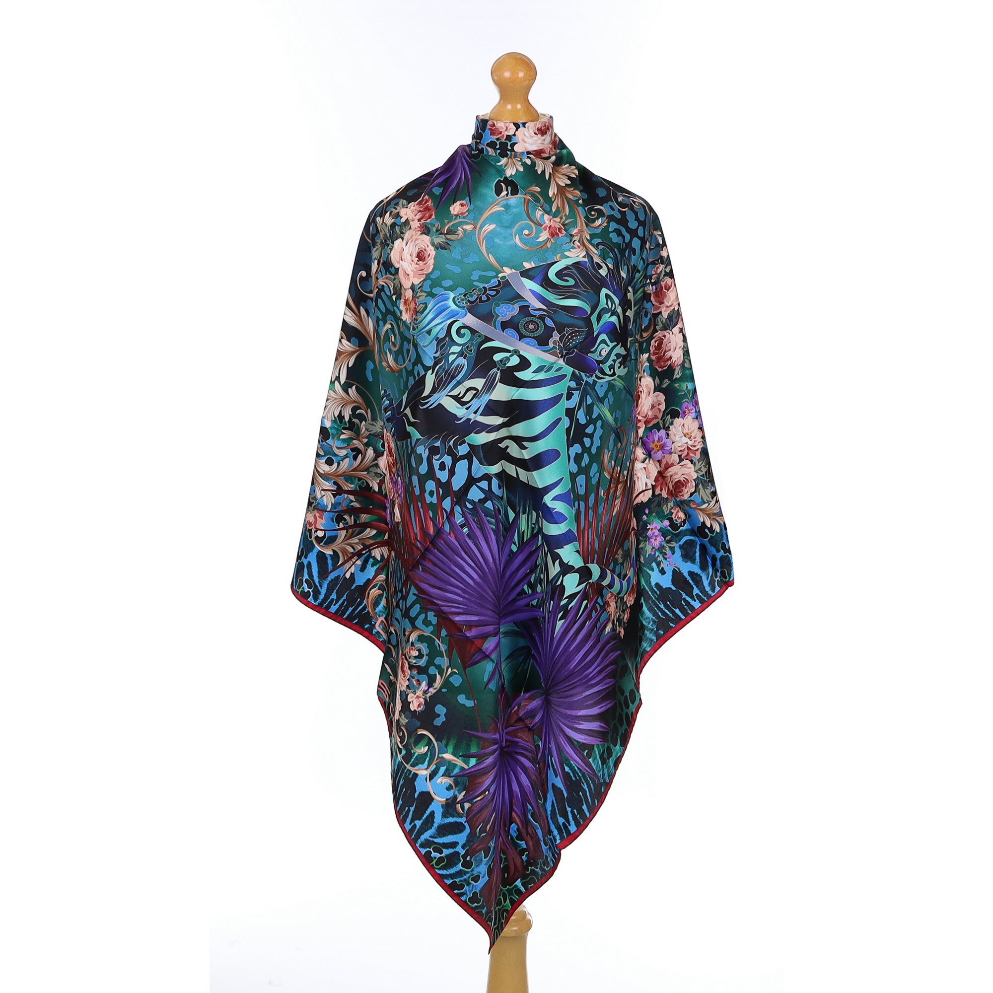 Roberto Cavalli Multicoloured Botanical Design Silk Scarf