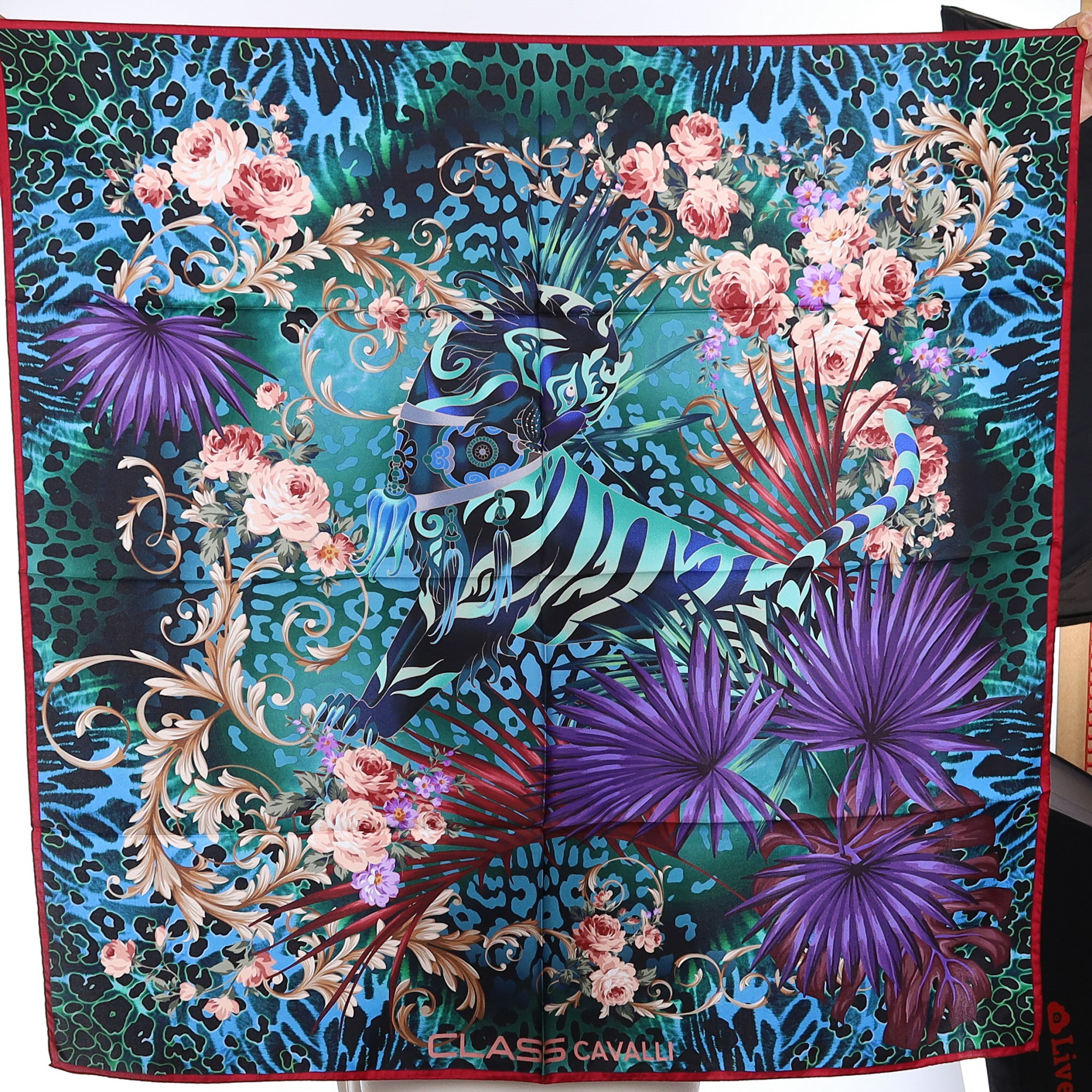 Roberto Cavalli Multicoloured Botanical Design Silk Scarf