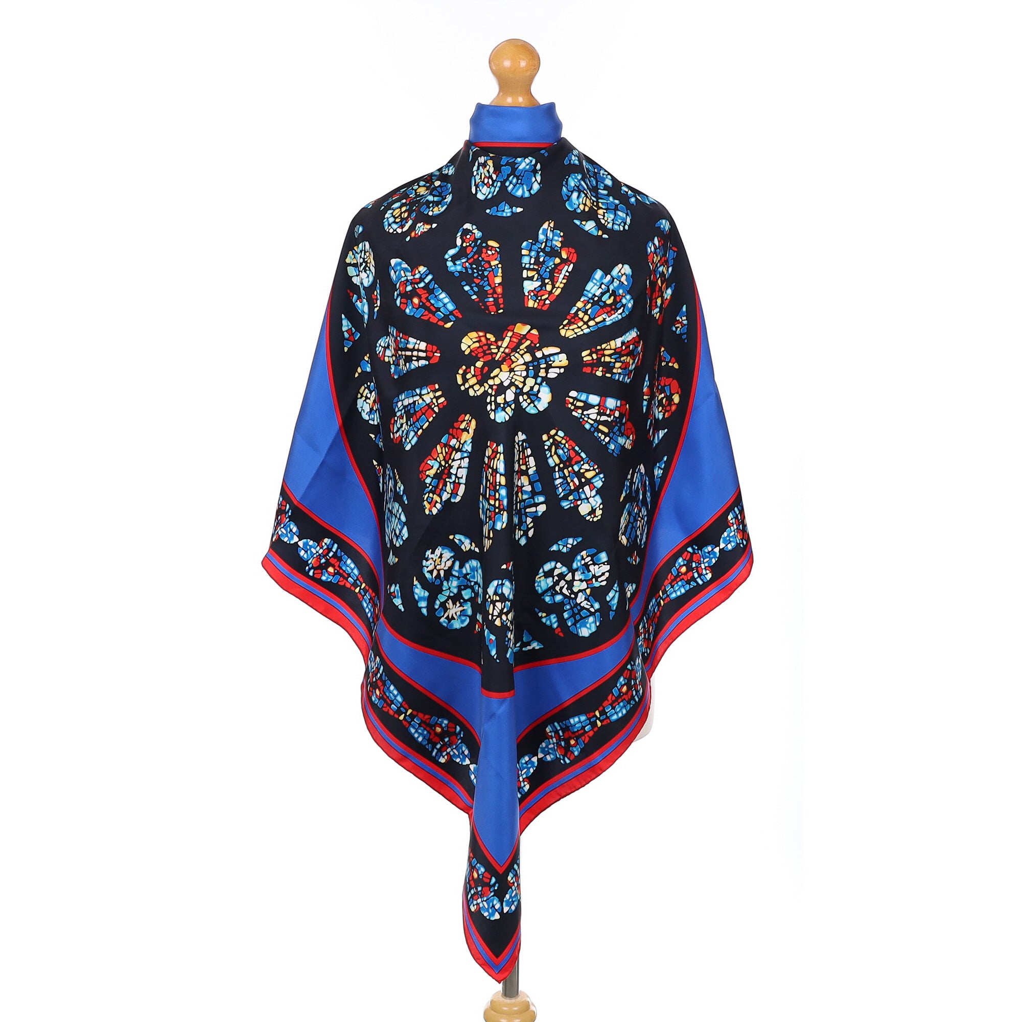 Blue and Red Patterned Christian Silk Silk Scarf