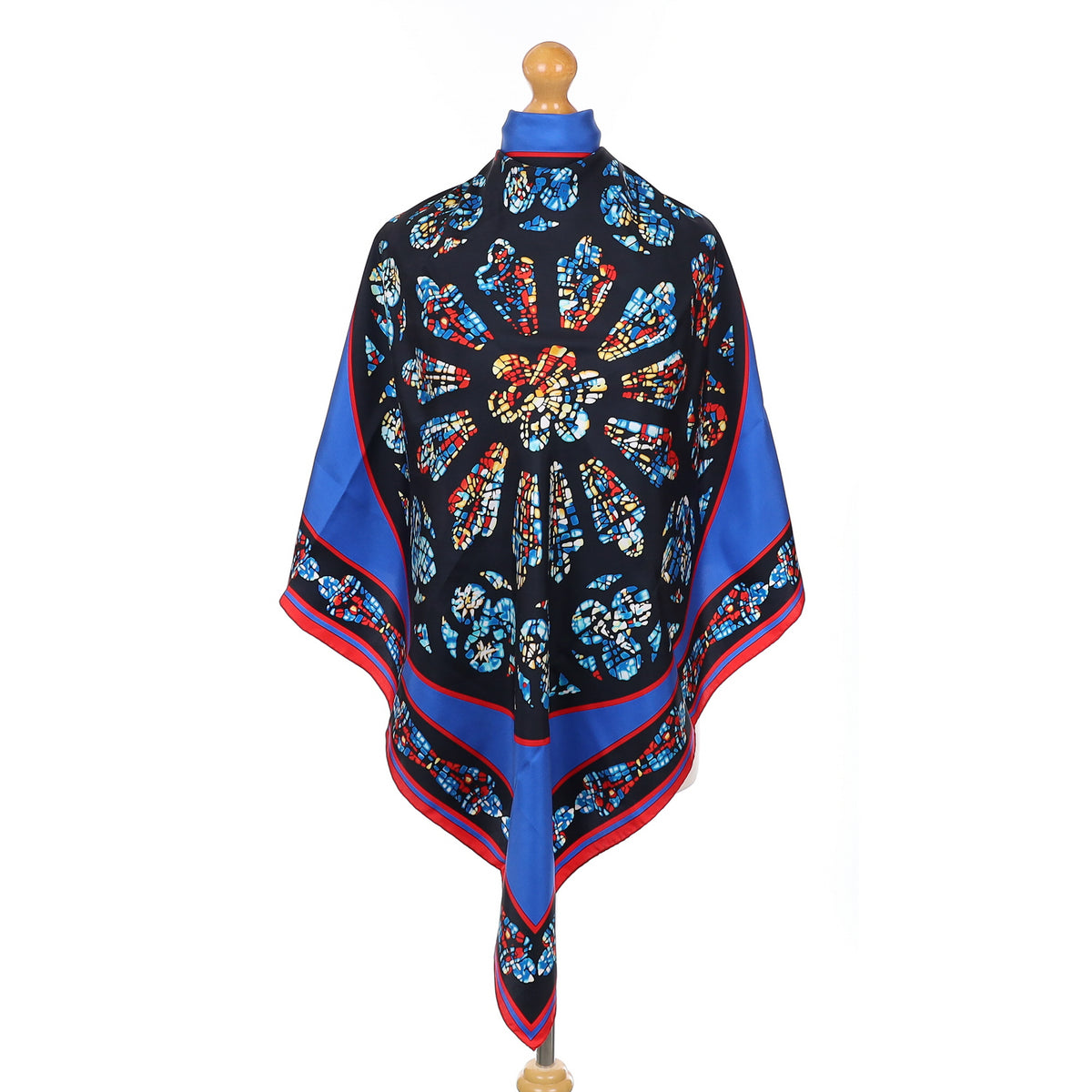 Blue and Red Patterned Christian Silk Silk Scarf
