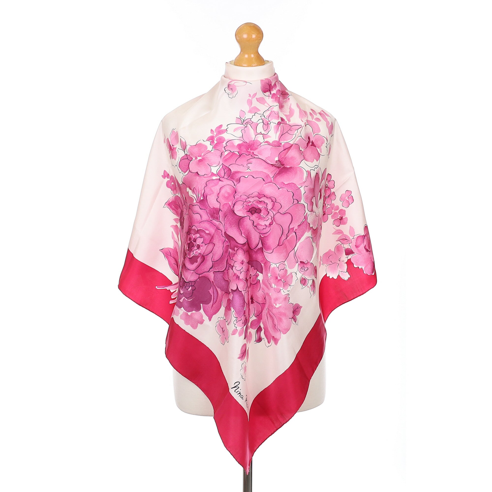 Nina Ricci Pink Floral Vintage Silk Scarf