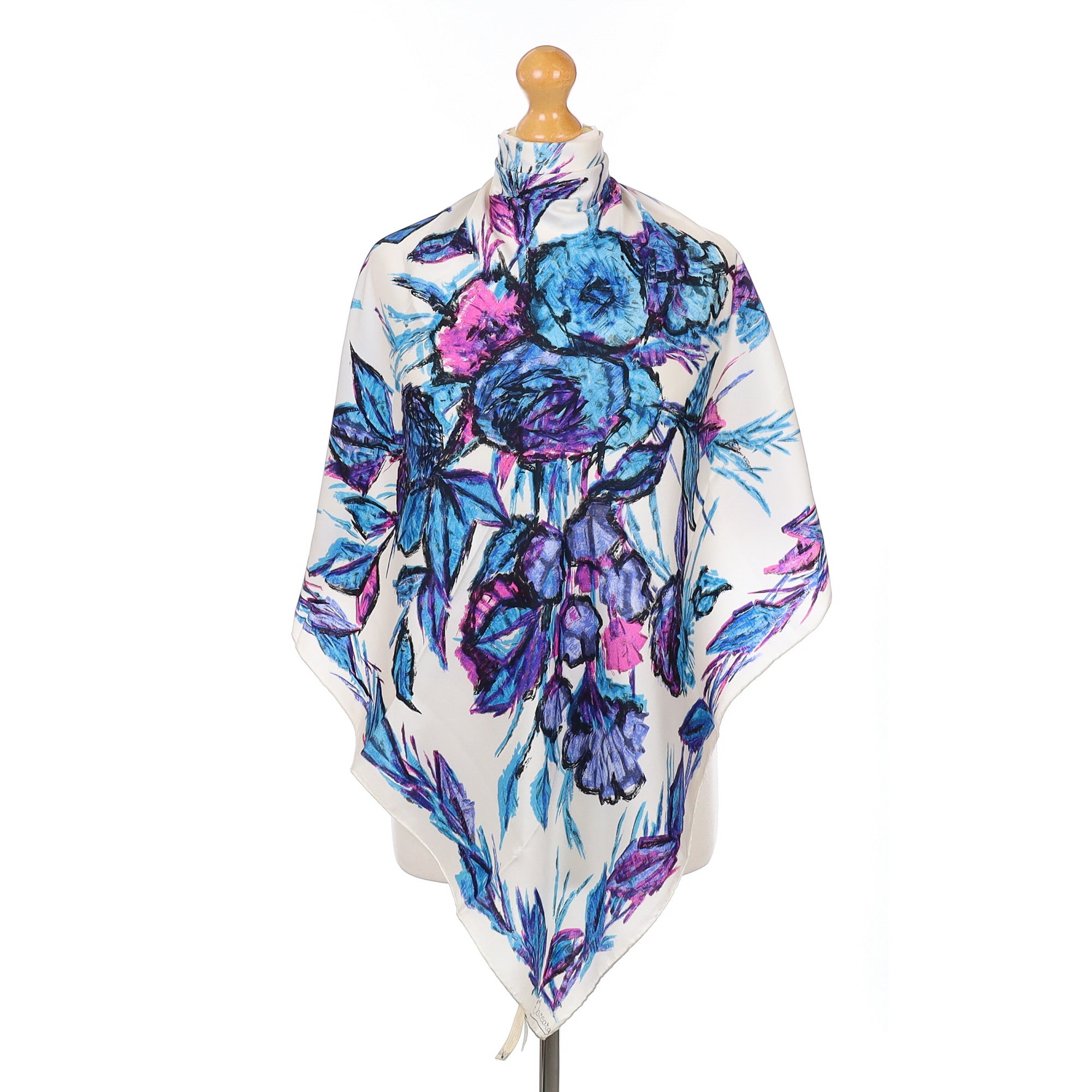 Baccara Pink and Blue Floral Vintage Silk Scarf