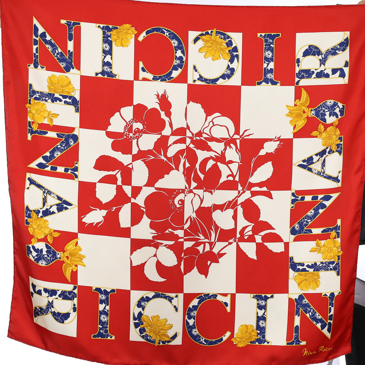 Nina Ricci Abstract Floral Branded Silk Scarf