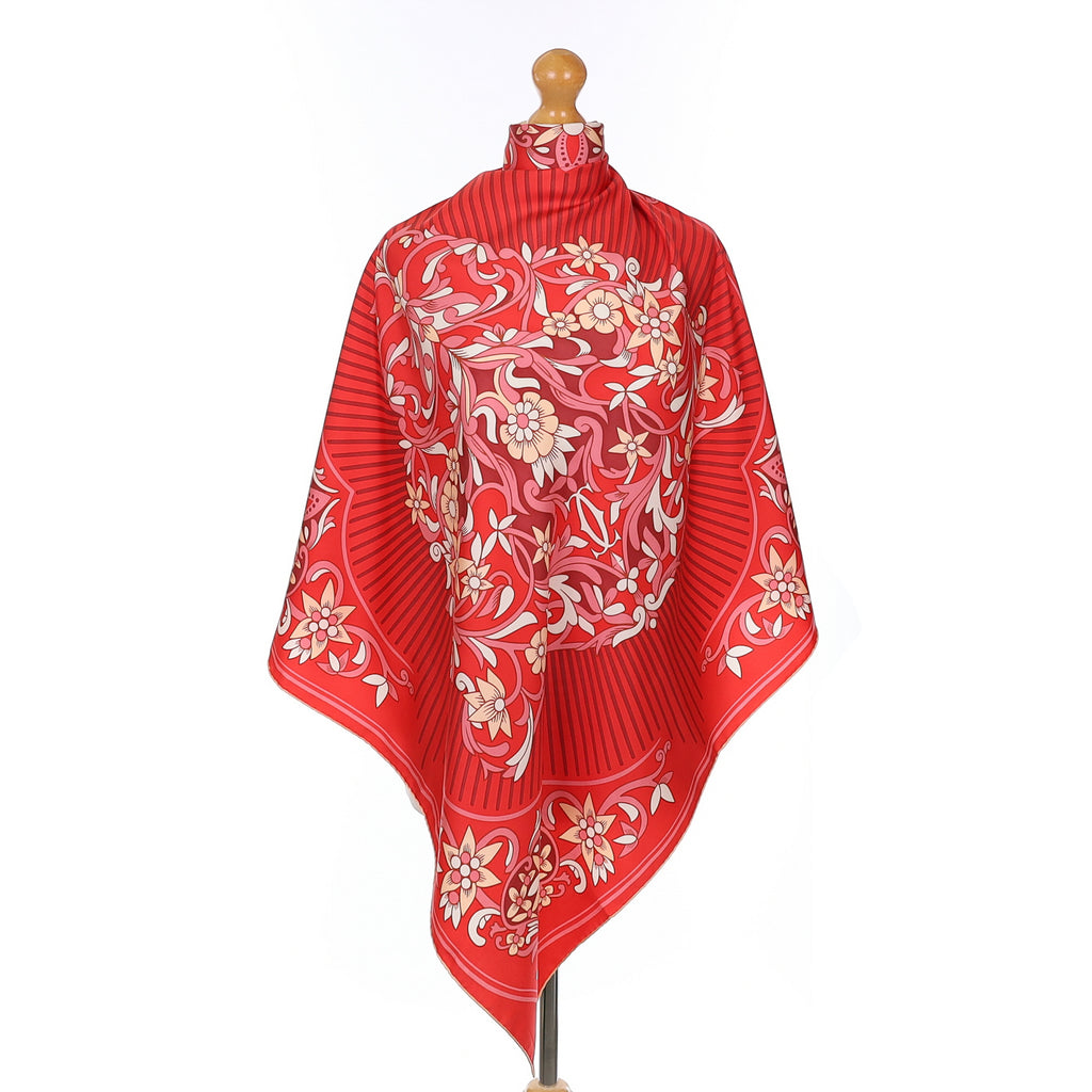 Cartier Abstract Floral Leopard Face Silk Scarf