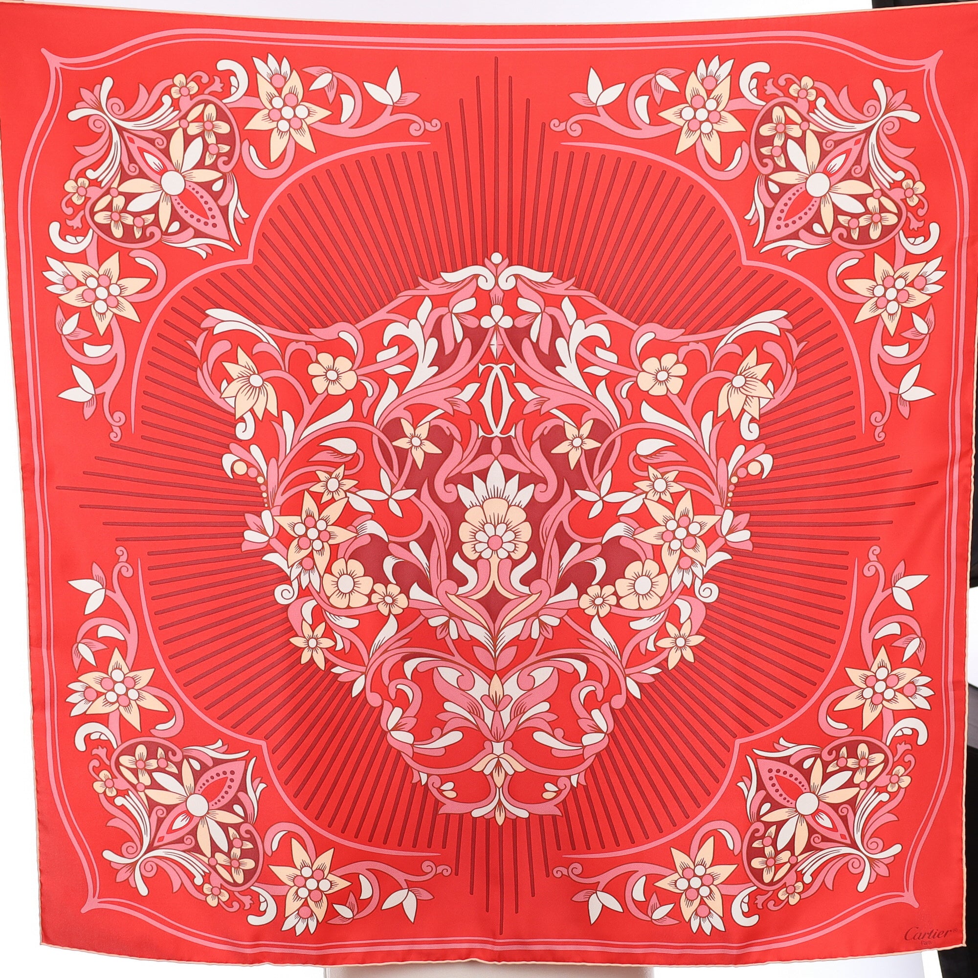 Cartier Abstract Floral Leopard Face Silk Scarf