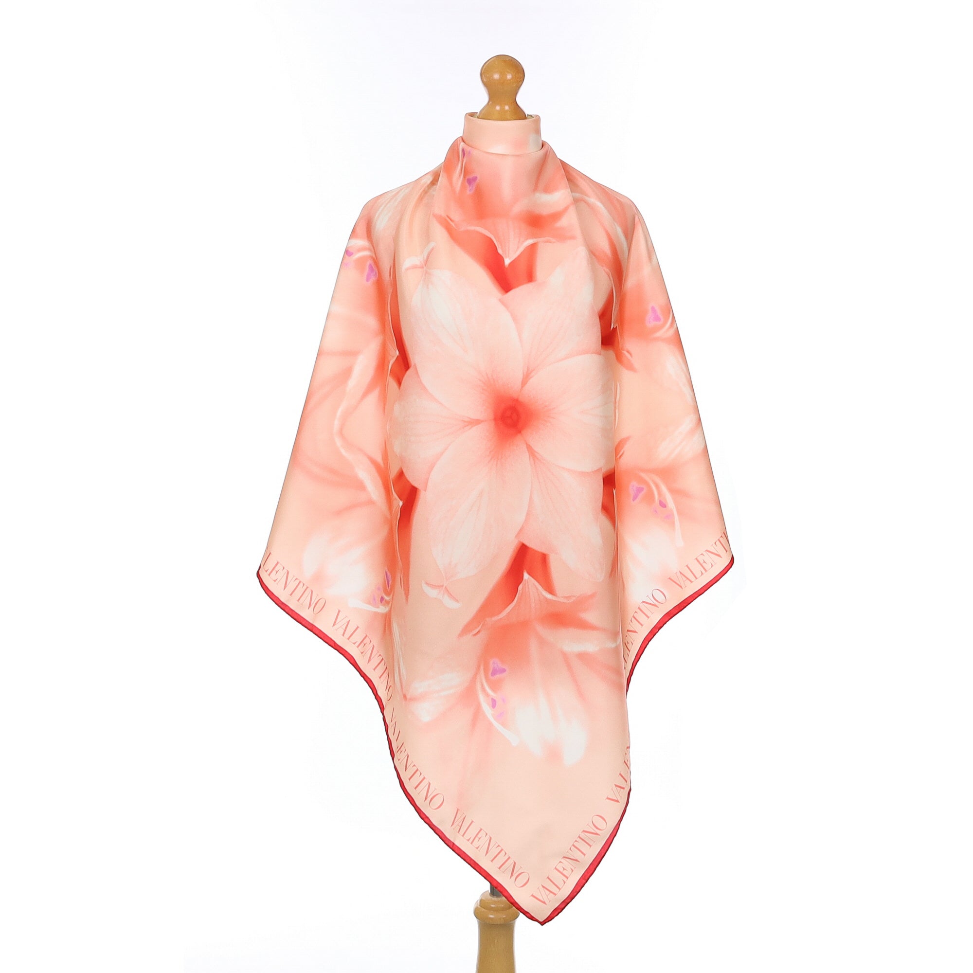 Valentino Coral Floral Silk Scarf