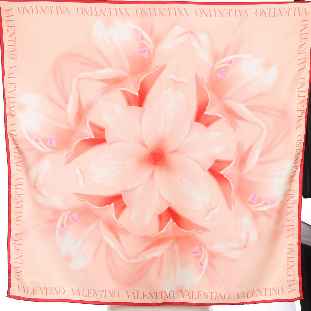 Valentino Coral Floral Silk Scarf