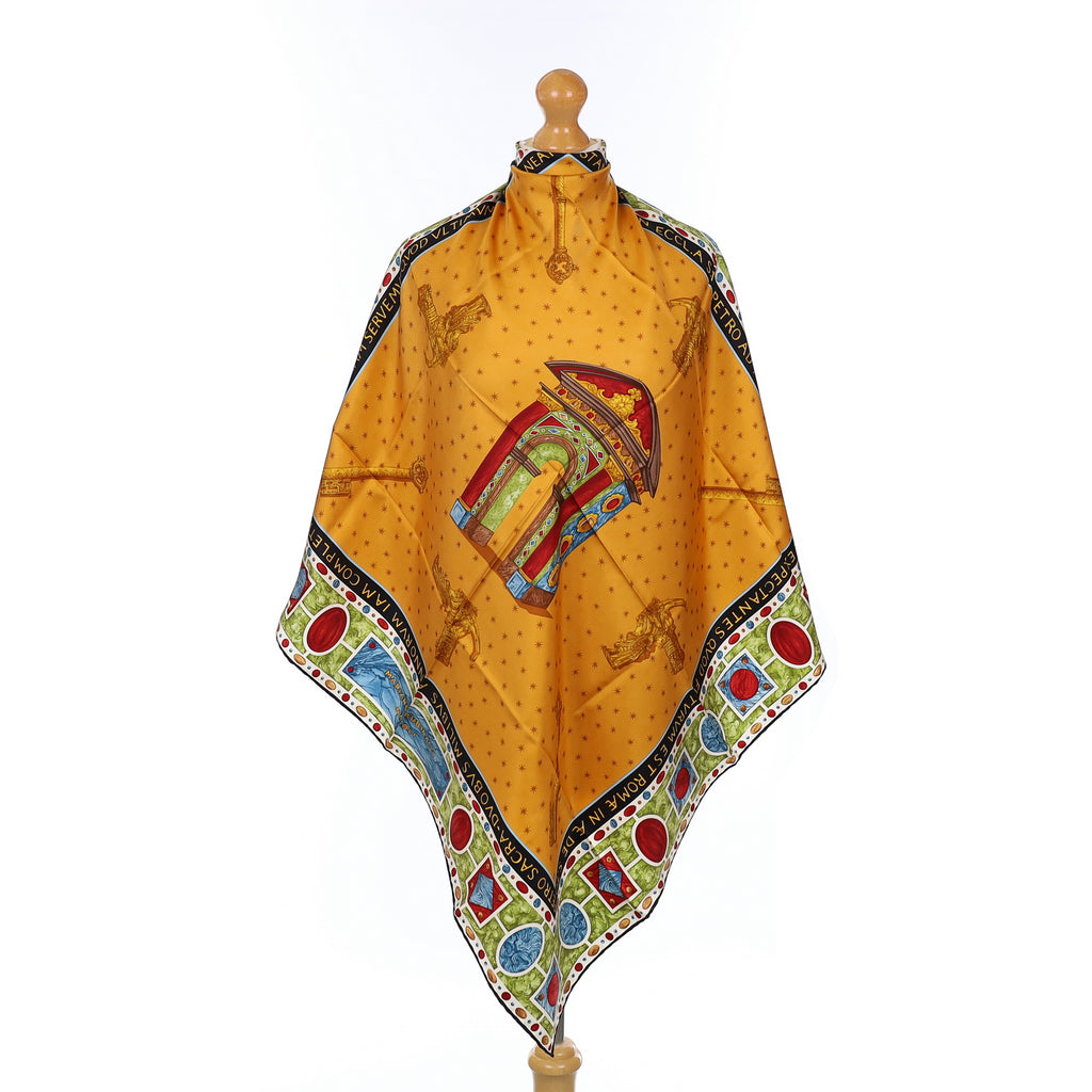 Mariano Rubinacci Yellow Patterned Silk Scarf