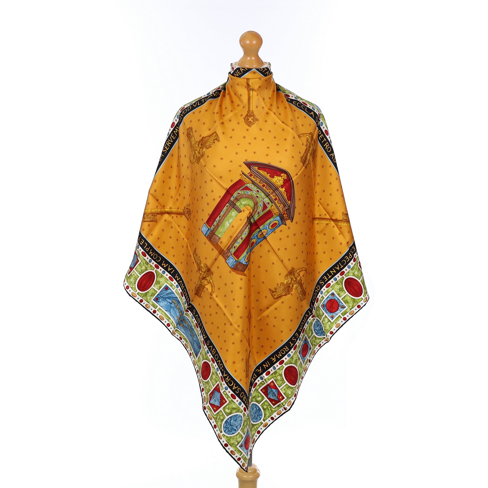 Mariano Rubinacci Yellow Patterned Silk Scarf
