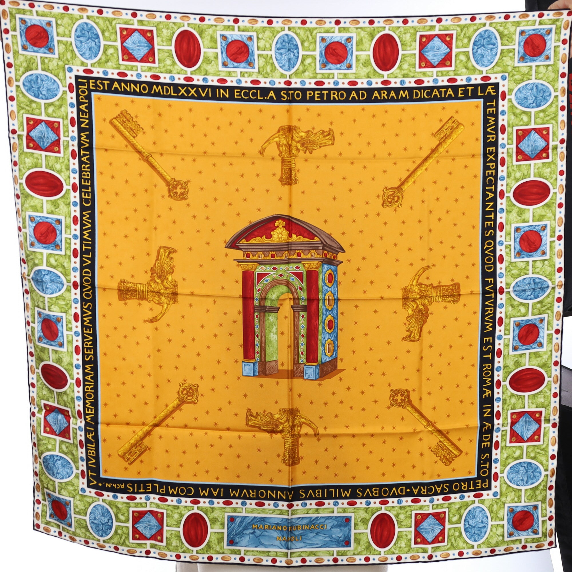 Mariano Rubinacci Yellow Patterned Silk Scarf