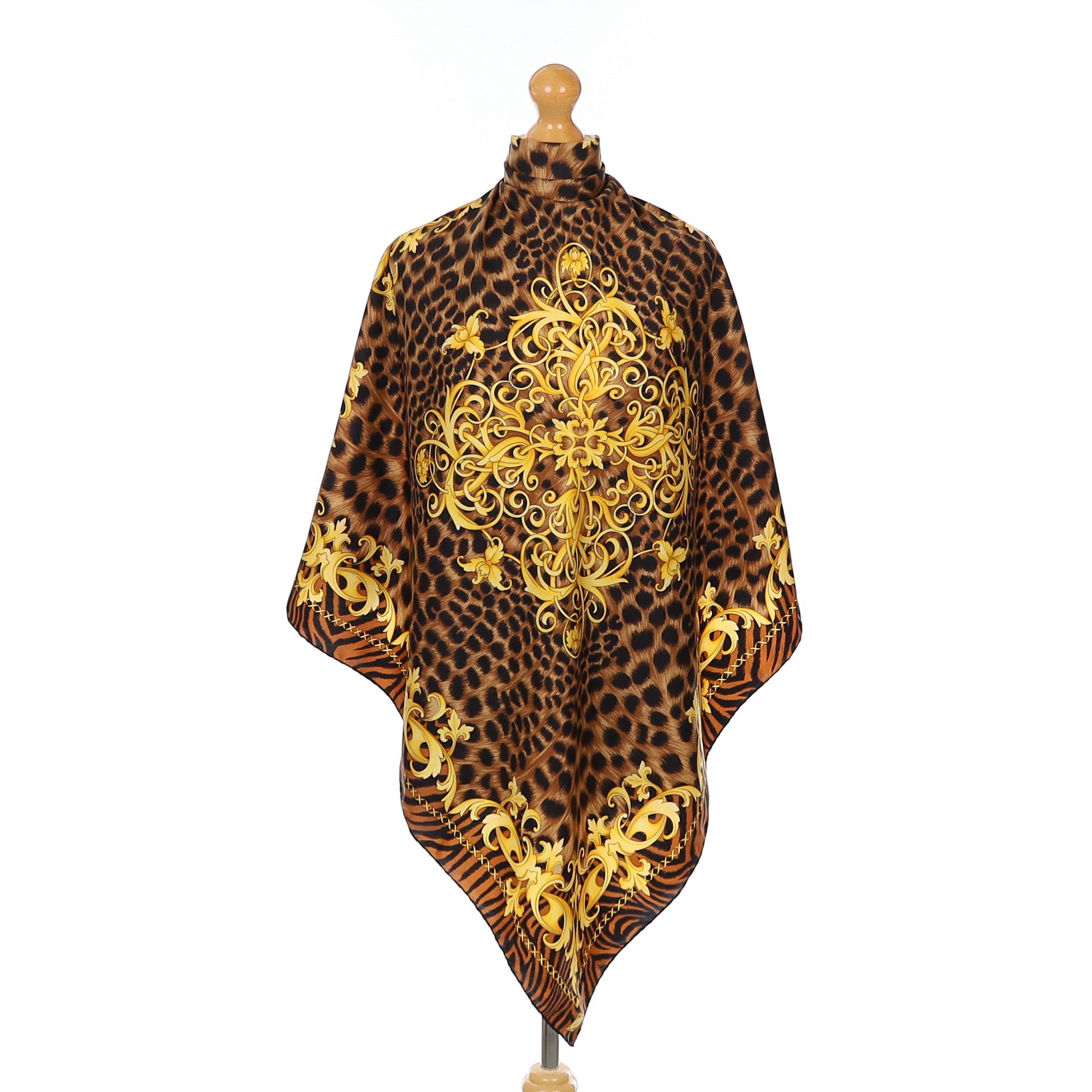 Versace Brown, Black and Gold Patterned Silk Scarf