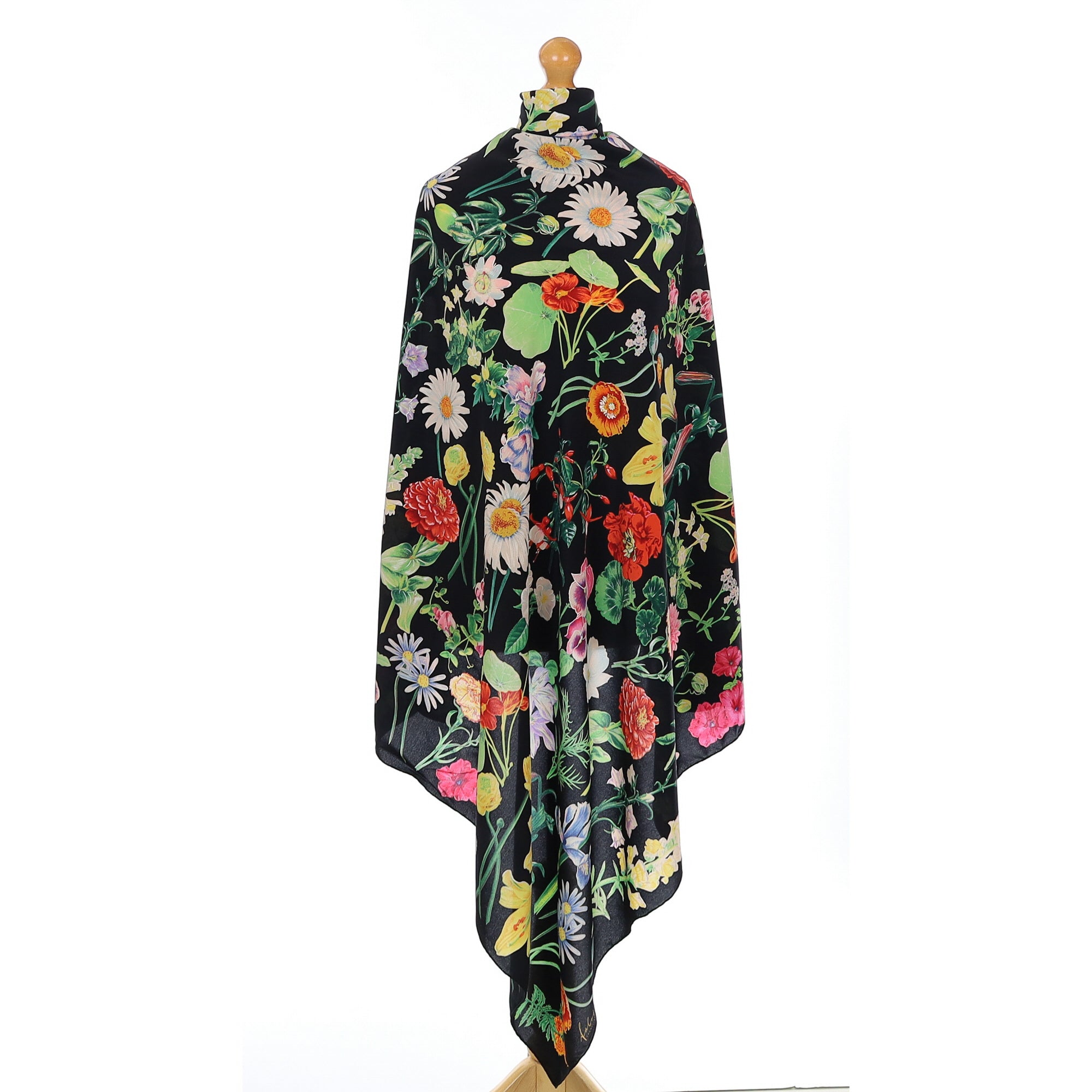 Multicoloured Floral Large Silk Scarf