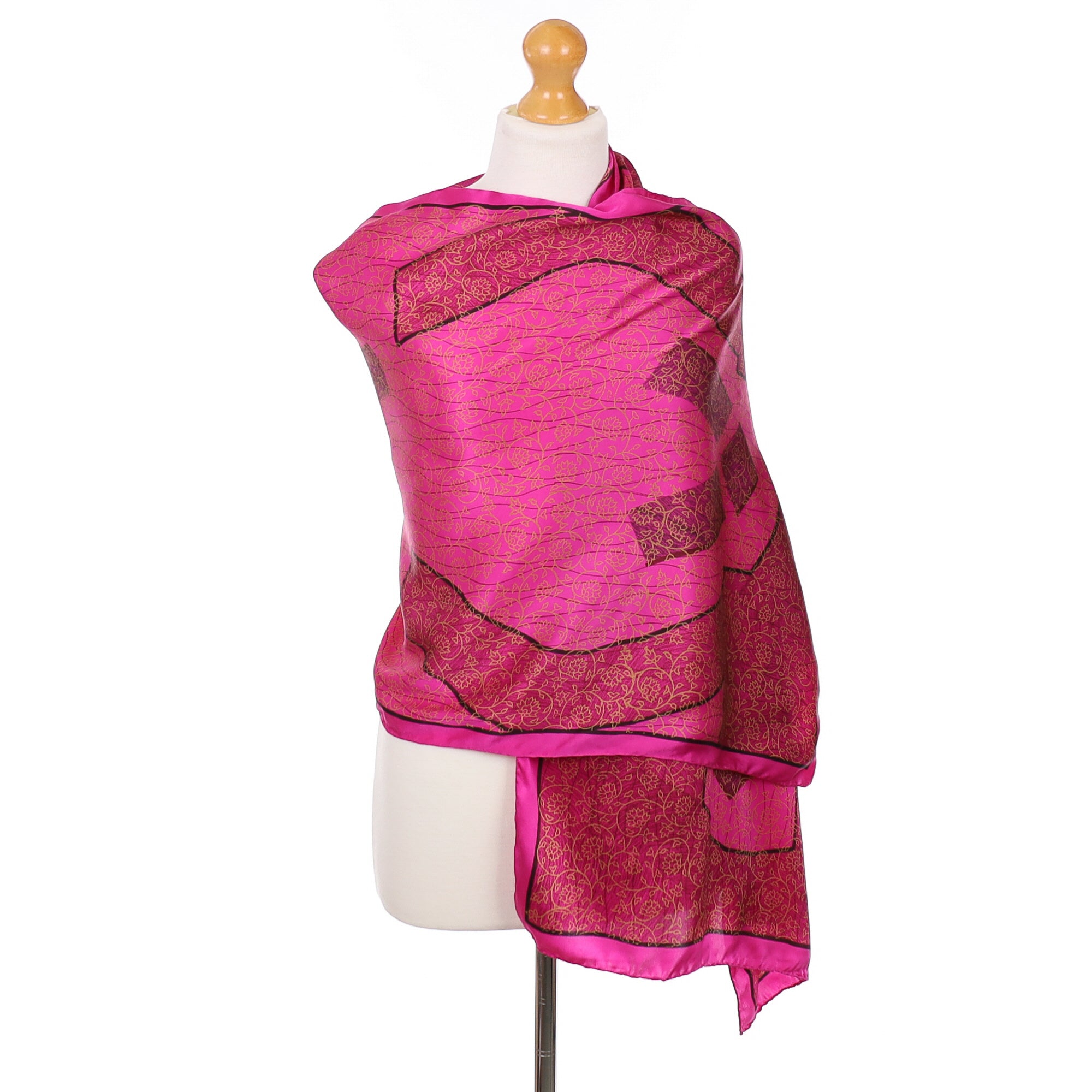 Pink Gold and Black Wrap Style Silk Scarf