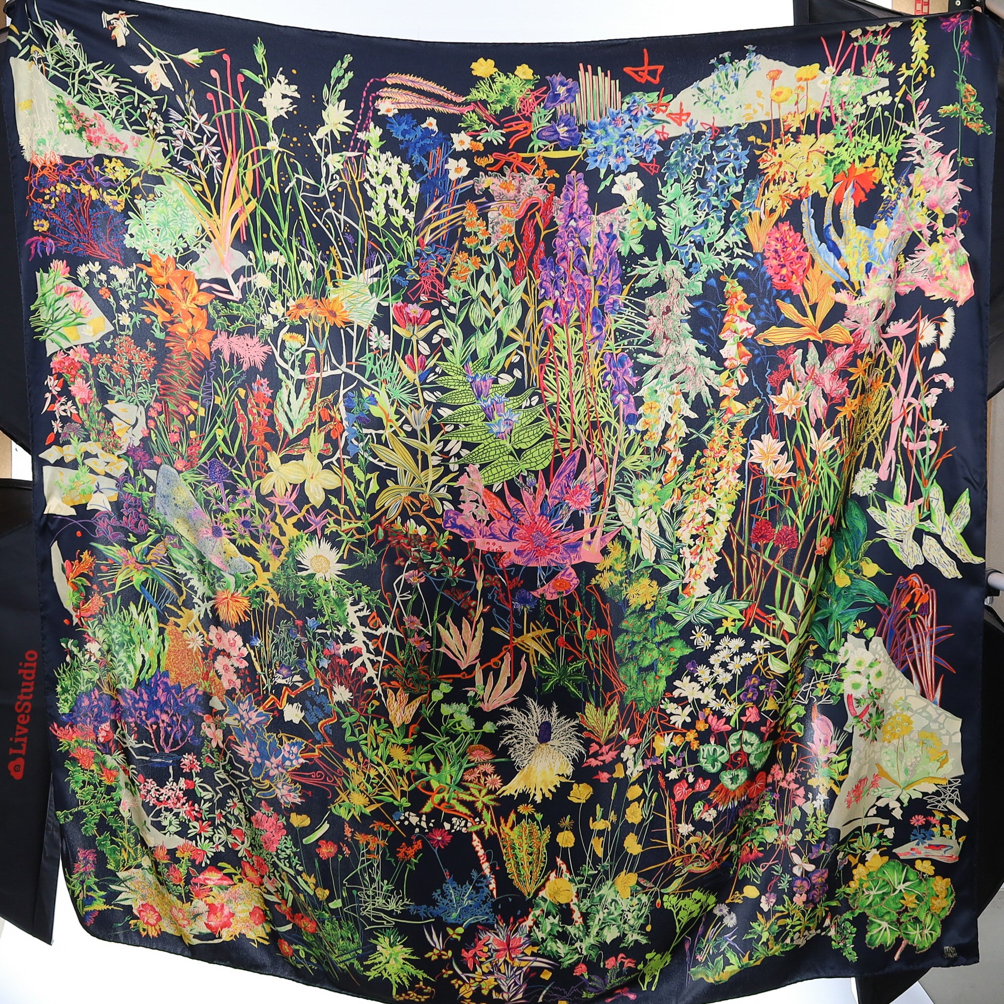 Hermann Stock Large Multicoloured Floral Silk Scarf