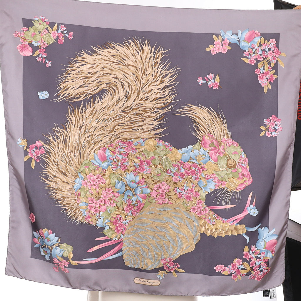 Salvatore Ferragamo Squirrel Design Silk Scarf