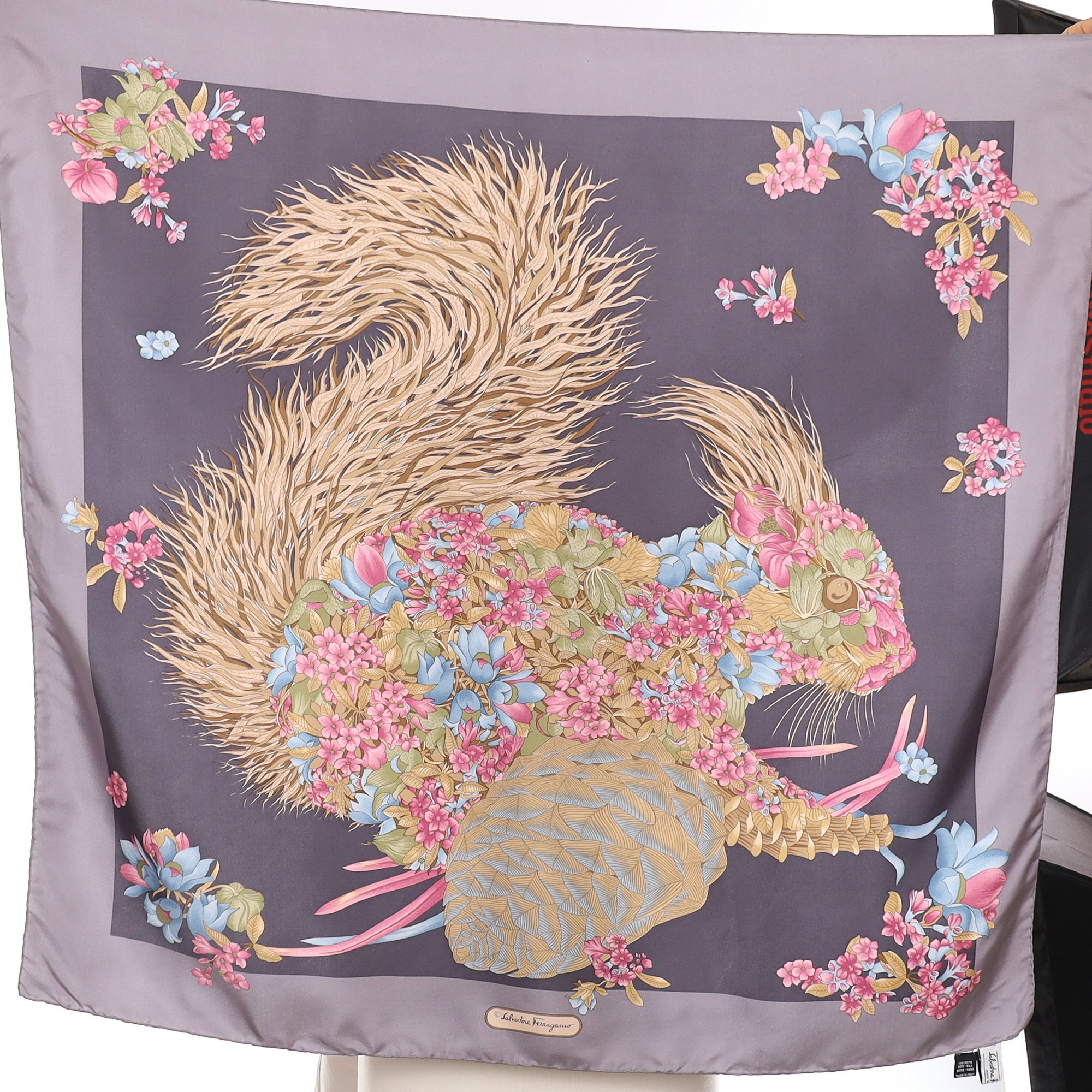 Salvatore Ferragamo Squirrel Design Silk Scarf