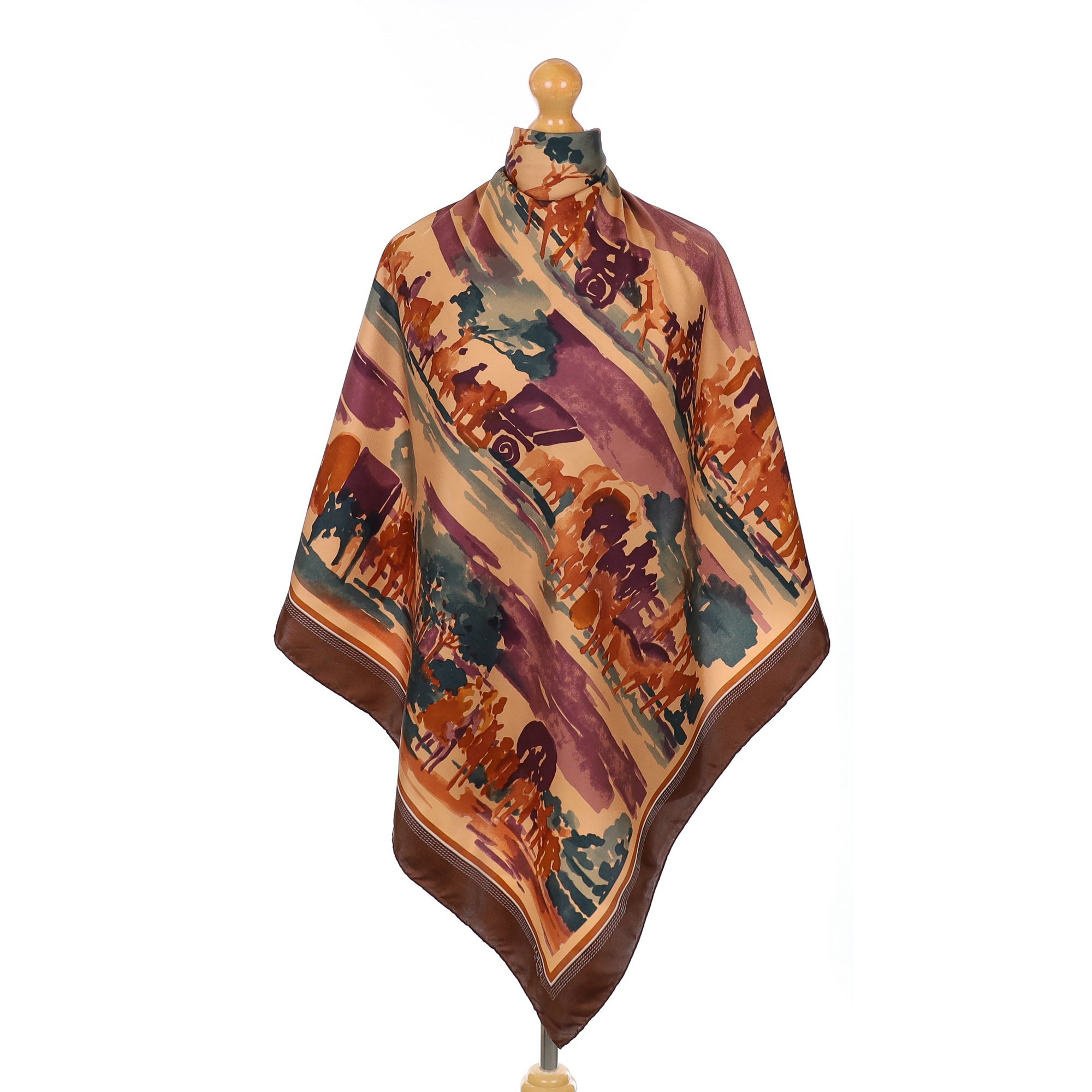 Loewe Equestrian Scene Brown Silk Scarf