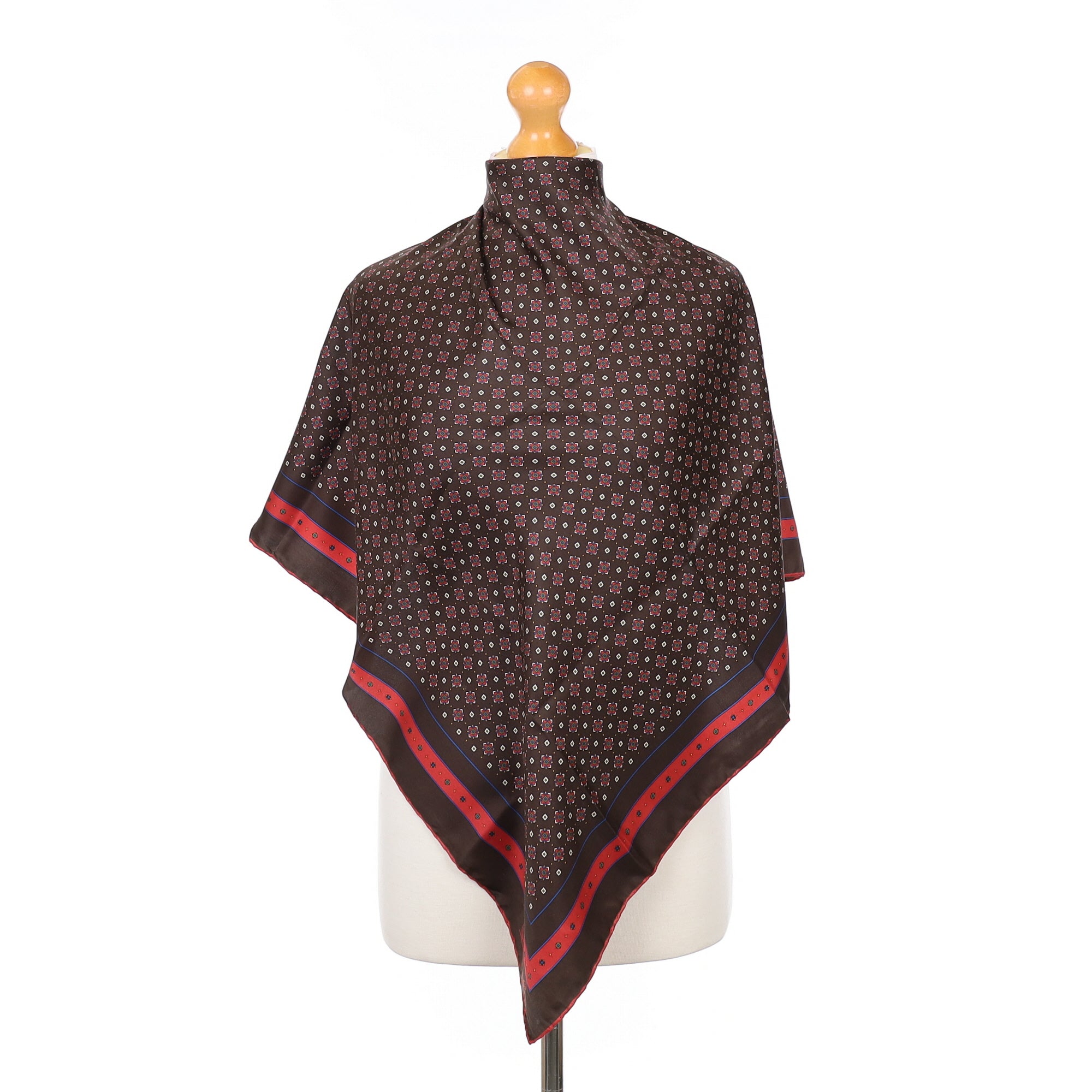 Brand New Ostinelli Brown and Red Patterned Vintage Silk Scarf