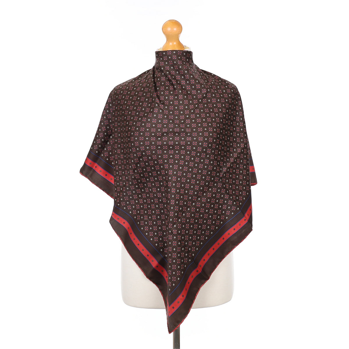 Brand New Ostinelli Brown and Red Patterned Vintage Silk Scarf