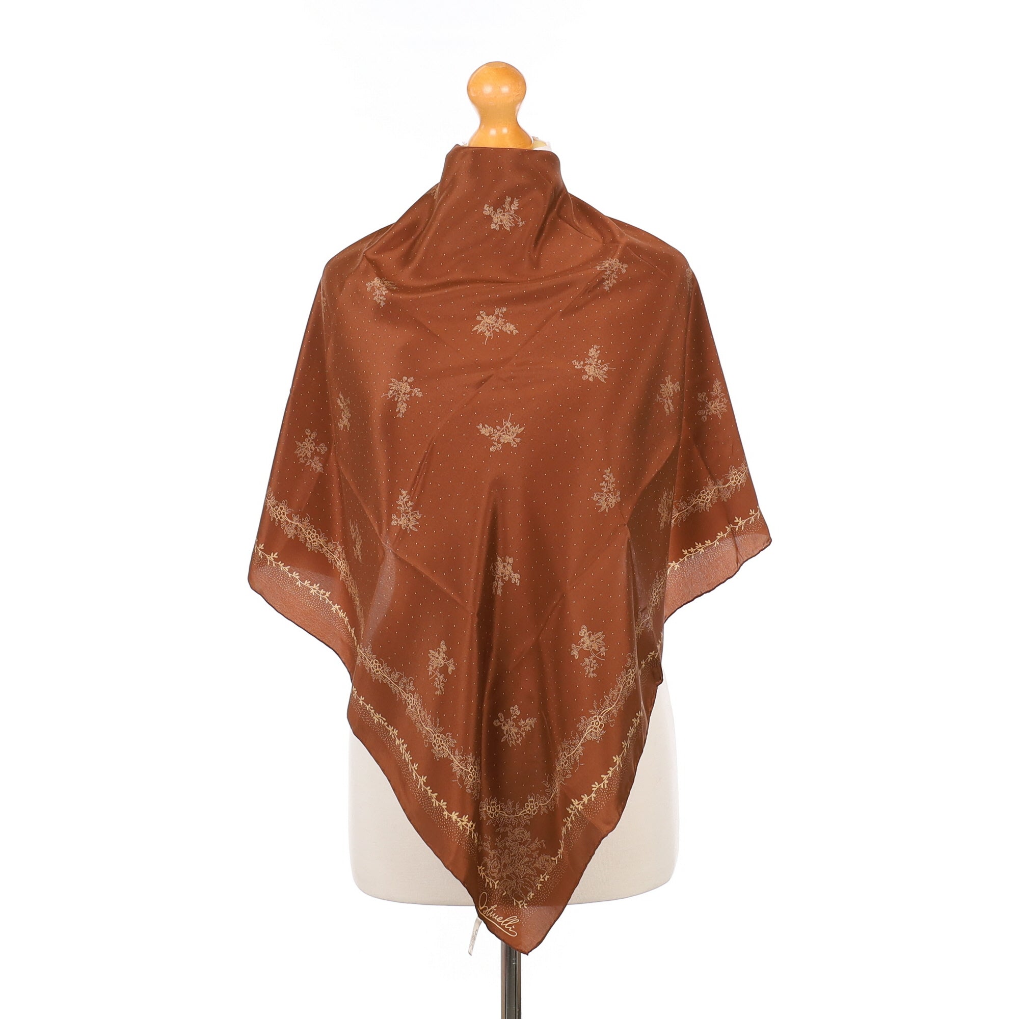 Brand New Ostinelli Brown Floral Vintage Silk Scarf