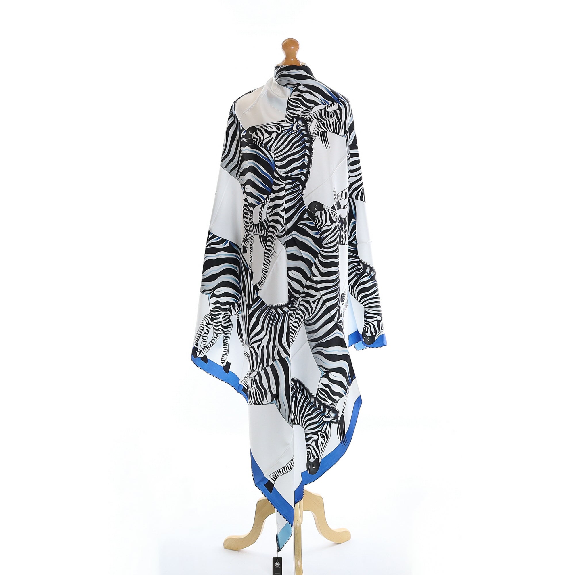 Brand New Bellezza Cobalt & Aqua Zebra Double Faced Silk Scarf Extra Large
