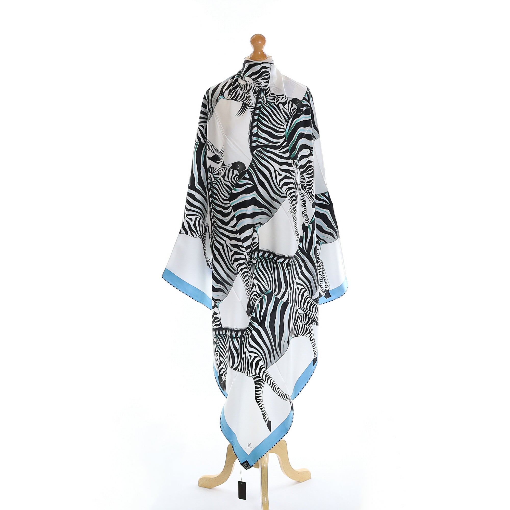 Brand New Bellezza Cobalt & Aqua Zebra Double Faced Silk Scarf Extra Large
