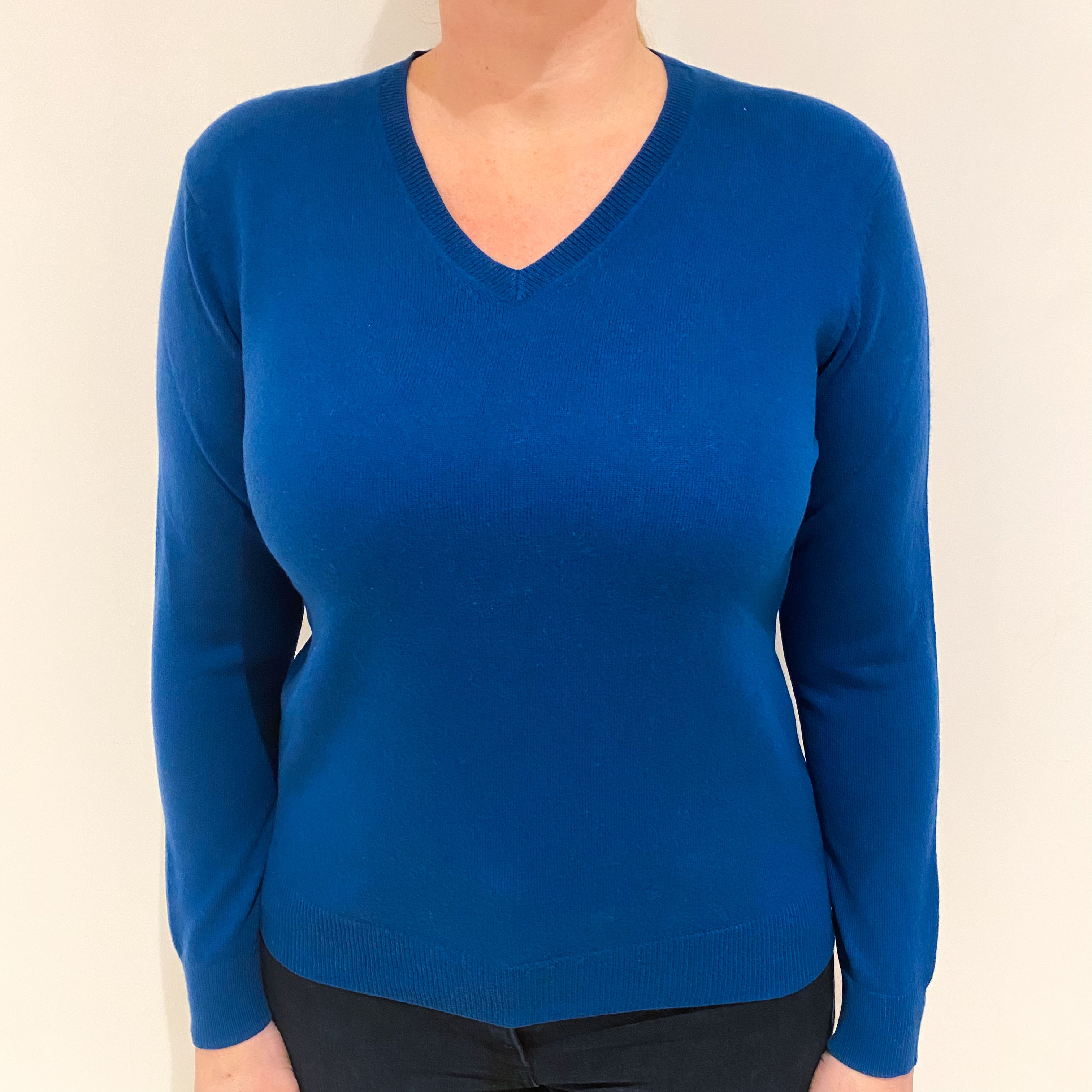 Peacock Blue Cashmere V Neck Jumper Large