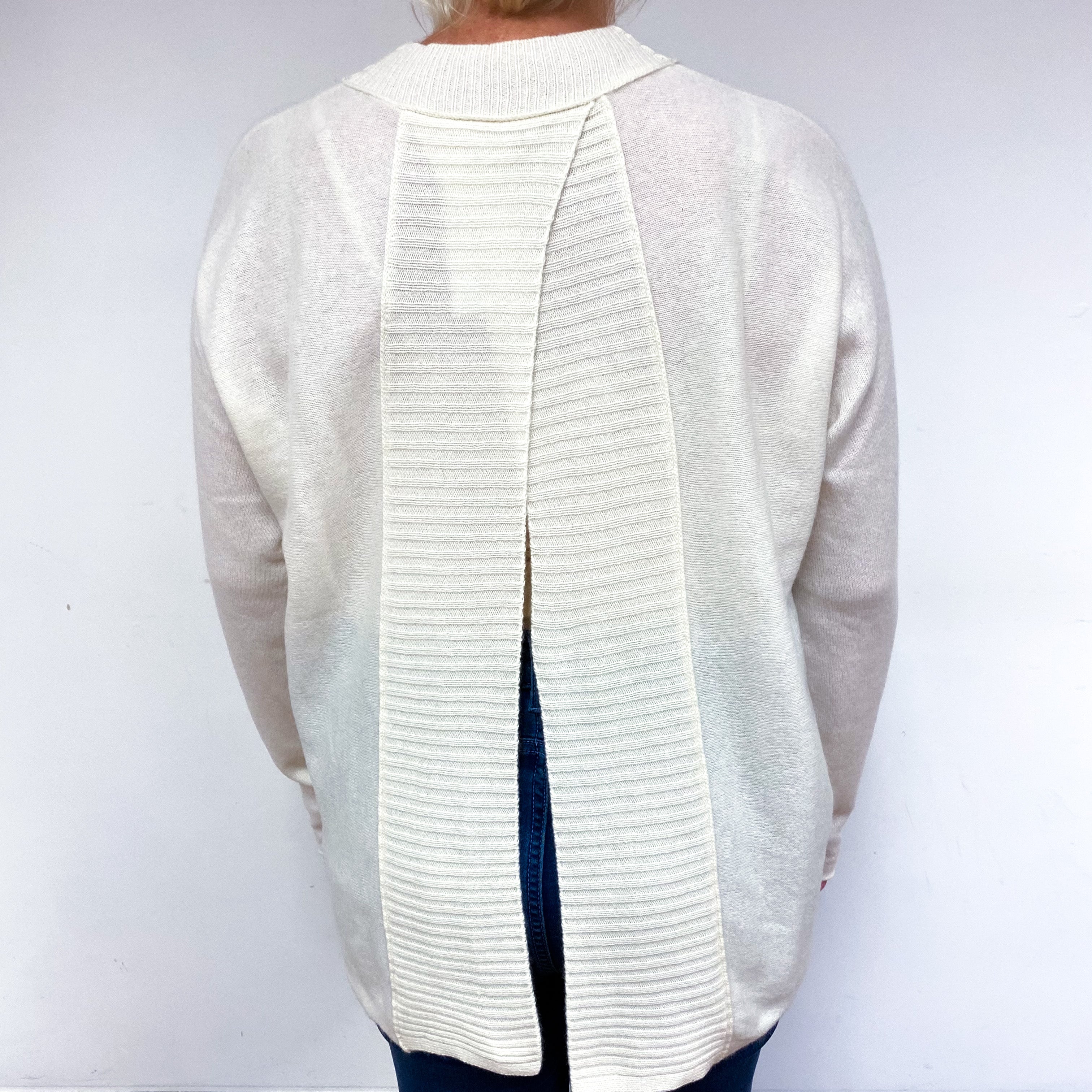 Cream Open Back Cashmere Crew Neck Jumper Large/XL