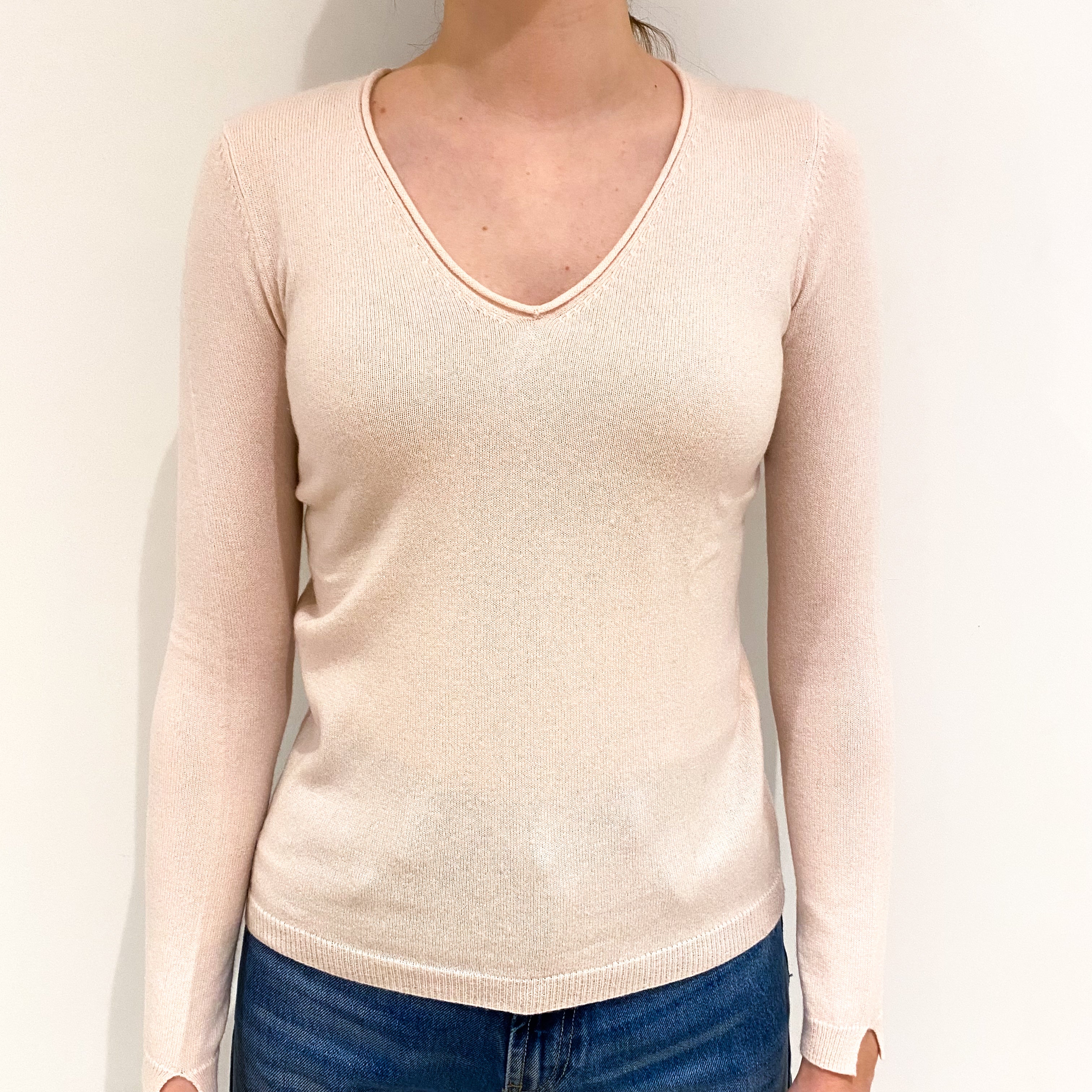 Oyster Pink Cashmere V-Neck Jumper Extra Small