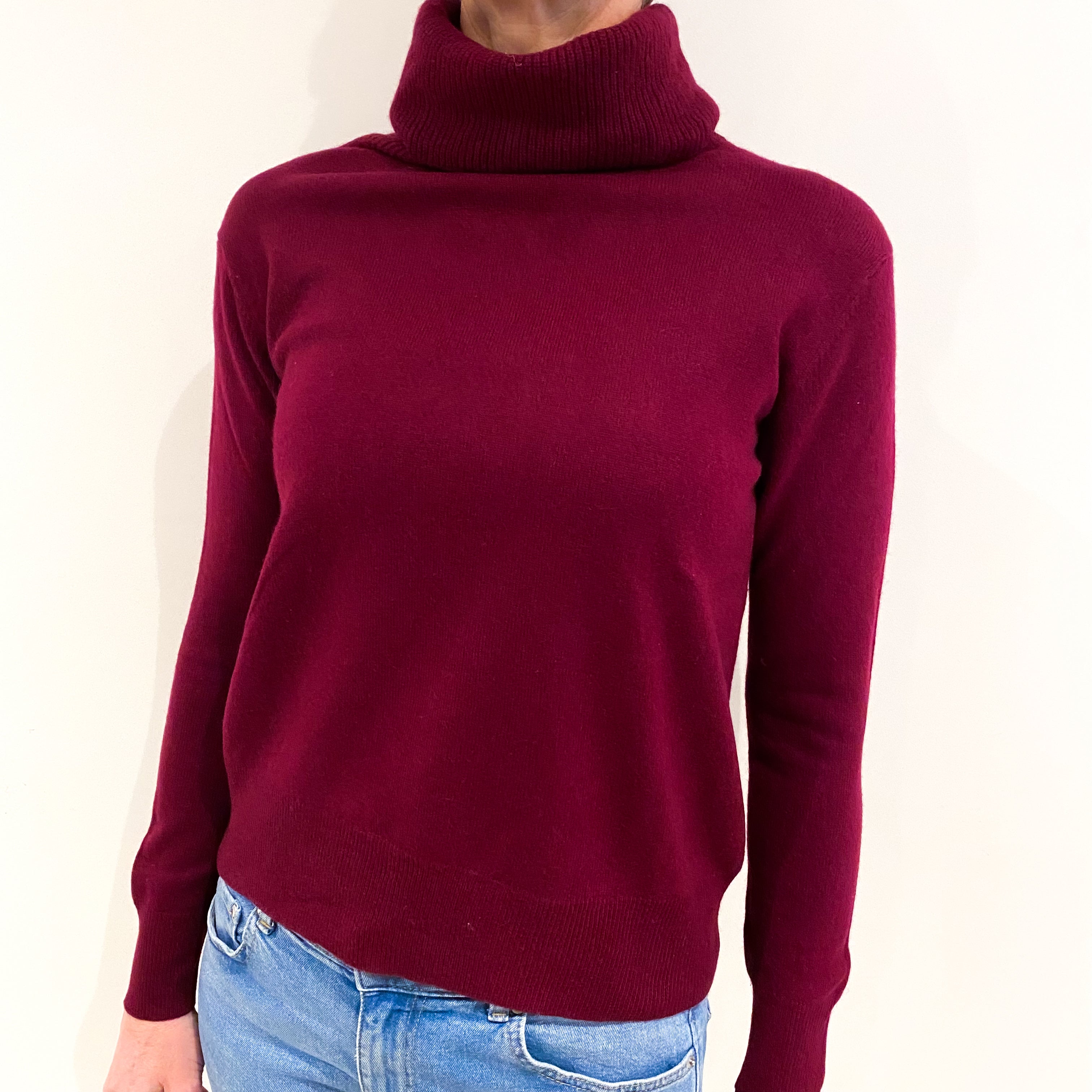 Wine Red Cashmere Polo Neck Jumper Small